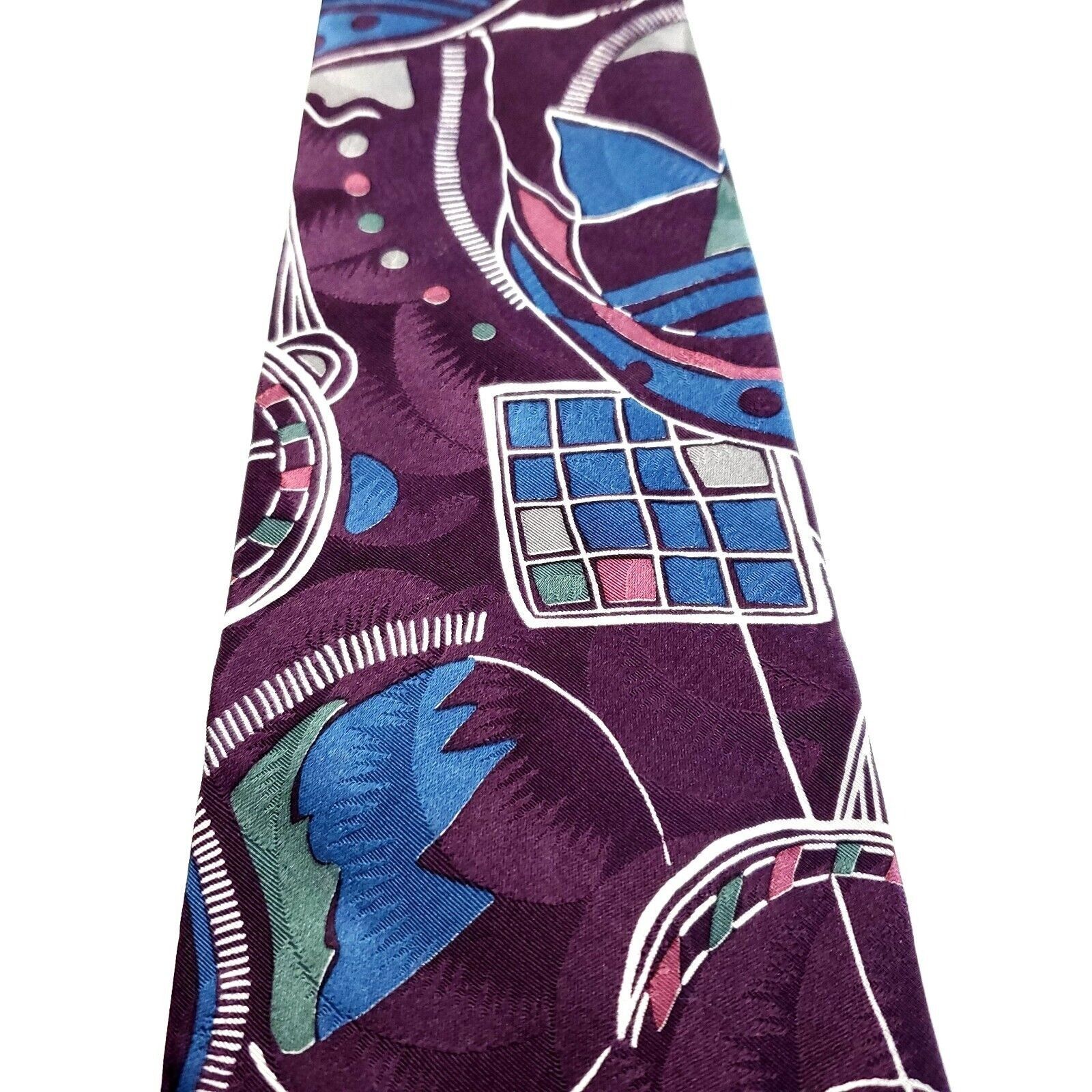 Designer Cezani Silk Tie Print Abstract Purple Wide Size ONE SIZE - 2 Thumbnail