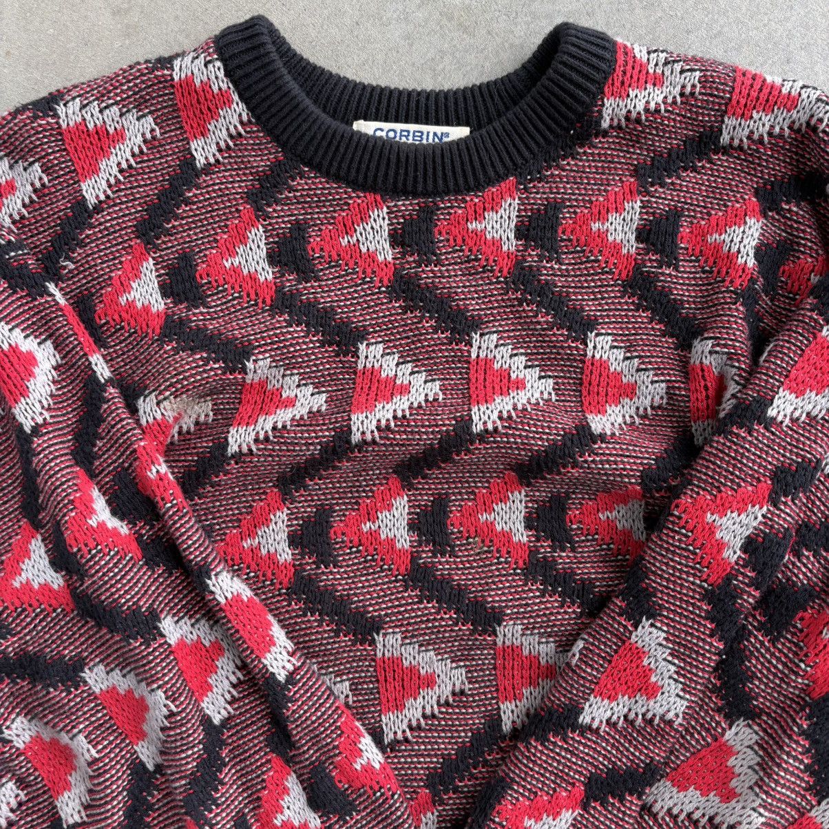 Corbin × Vintage Vintage 80's Red and Black Corbin Sweater 3D Coogi Style Size US L / EU 52-54 / 3 - 4 Thumbnail