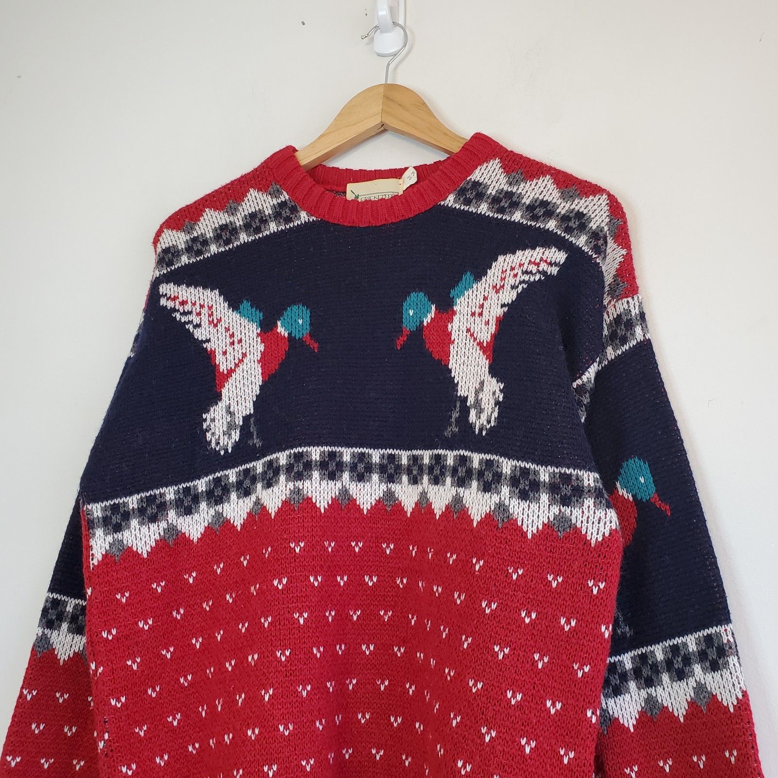 Vintage Vintage 90s Duck Nature Knit Sweater Red Size M Size US M / EU 48-50 / 2 - 2 Thumbnail