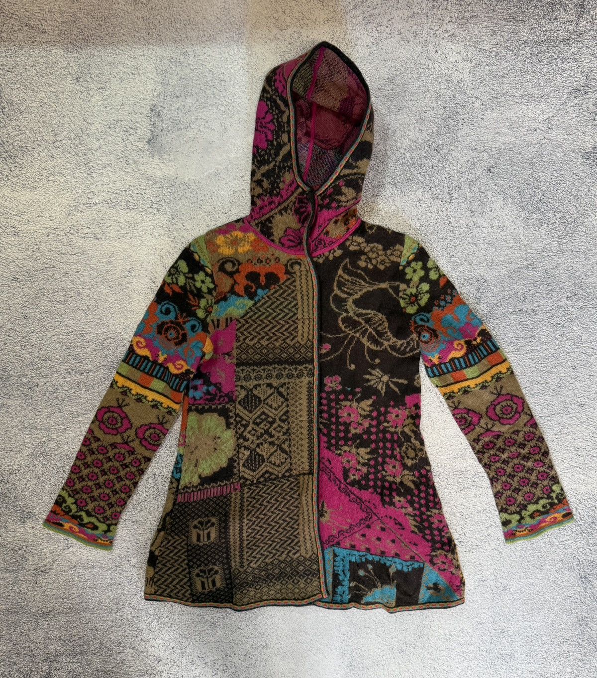 Other Ivko Lambswool Hooded Cardigan Coat Patchwork Boho Women M38 Size M / US 6-8 / IT 42-44 - 1 Thumbnail