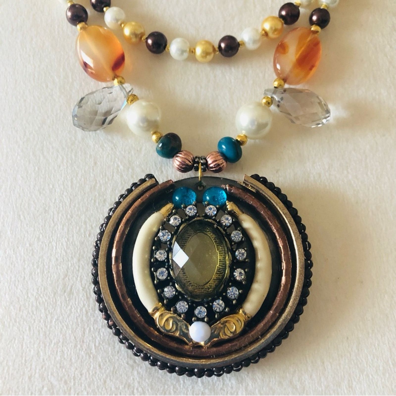 Handmade Handcrafted repurpose large amulet pendant Pearl necklace Size ONE SIZE - 10 Thumbnail