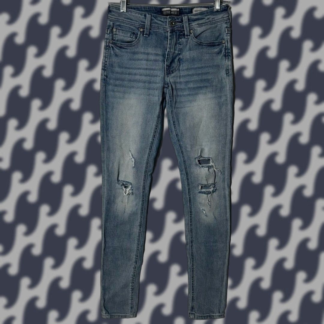 Vintage DEPART WEST Trouper Skinny Stretch Distressed Blue Denim Jeans Men Size US 28 / EU 44 - 1 Thumbnail
