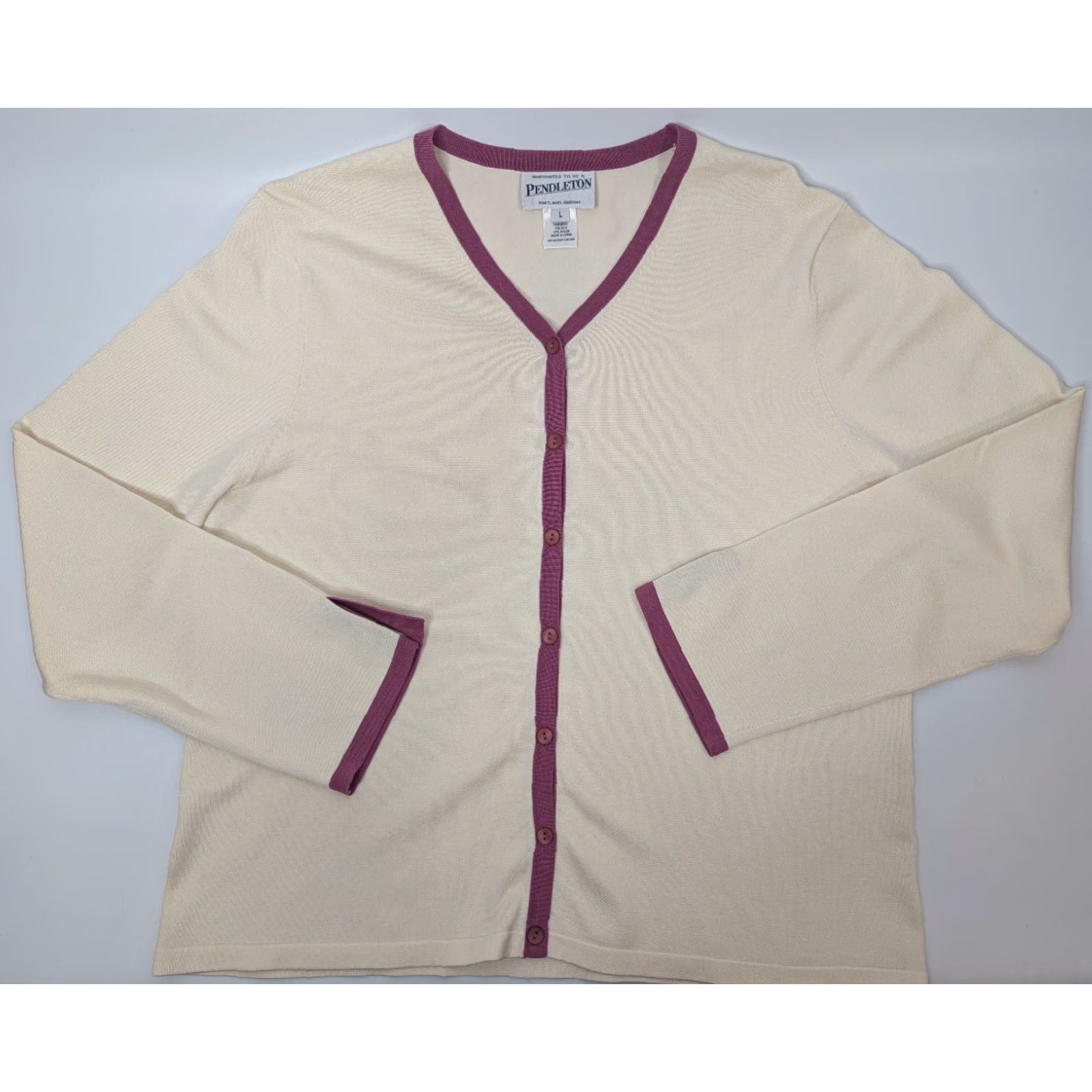 Pendleton Pendleton Silk Blend Ivory Button Cardigan V-Neck Sweater Size Large Preppy Size L / US 10 / IT 46 - 2 Thumbnail