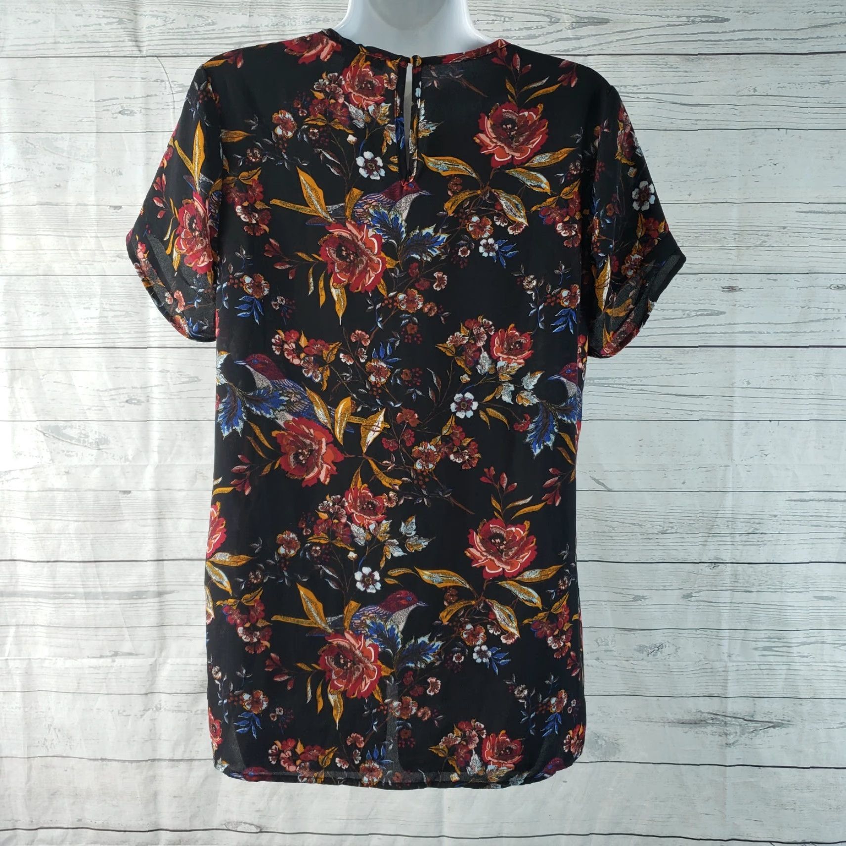 Vintage Daniel Rainn DR2 Womens Top Sz Small Black Red Floral Semi Sheer Short Sleeve Size S / US 4 / IT 40 - 4 Thumbnail
