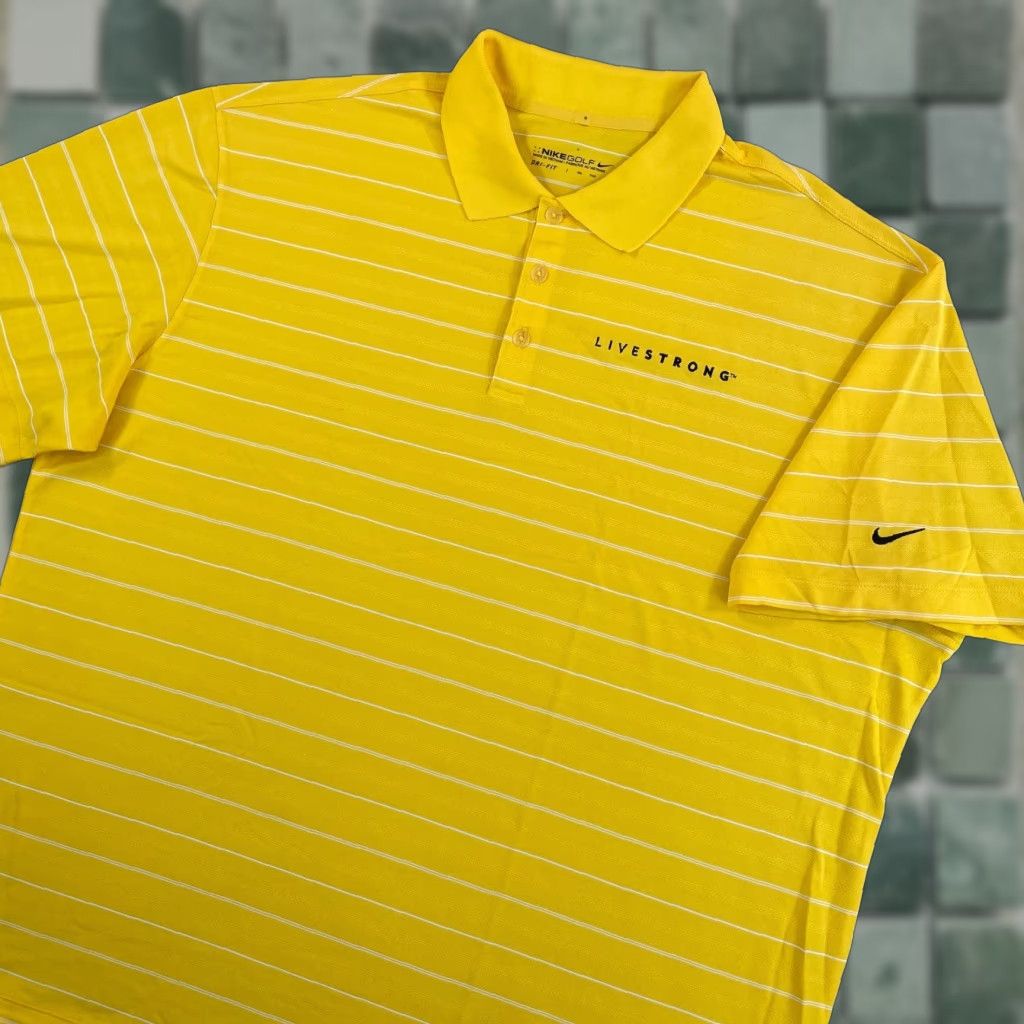 Nike Nike LIVESTRONG Polo Shirt Men 2XL Yellow Striped Performance Cycling Golf NWOT Size US XXL / EU 58 / 5 - 1 Thumbnail
