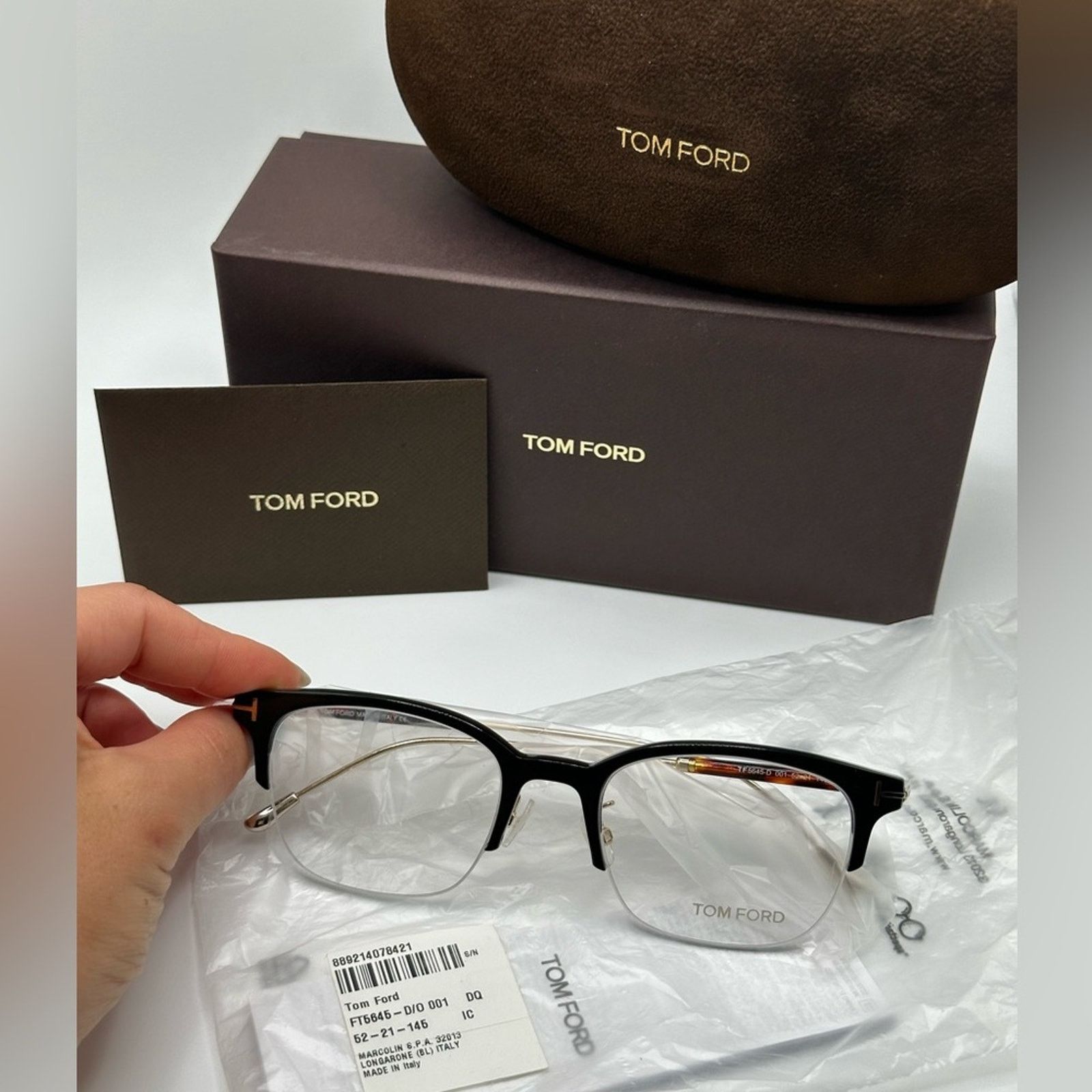Tom Ford BRAND NEW TOM FORD FT5645-D/O 001 Black Gold Eyeglasses Size ONE SIZE - 8 Thumbnail