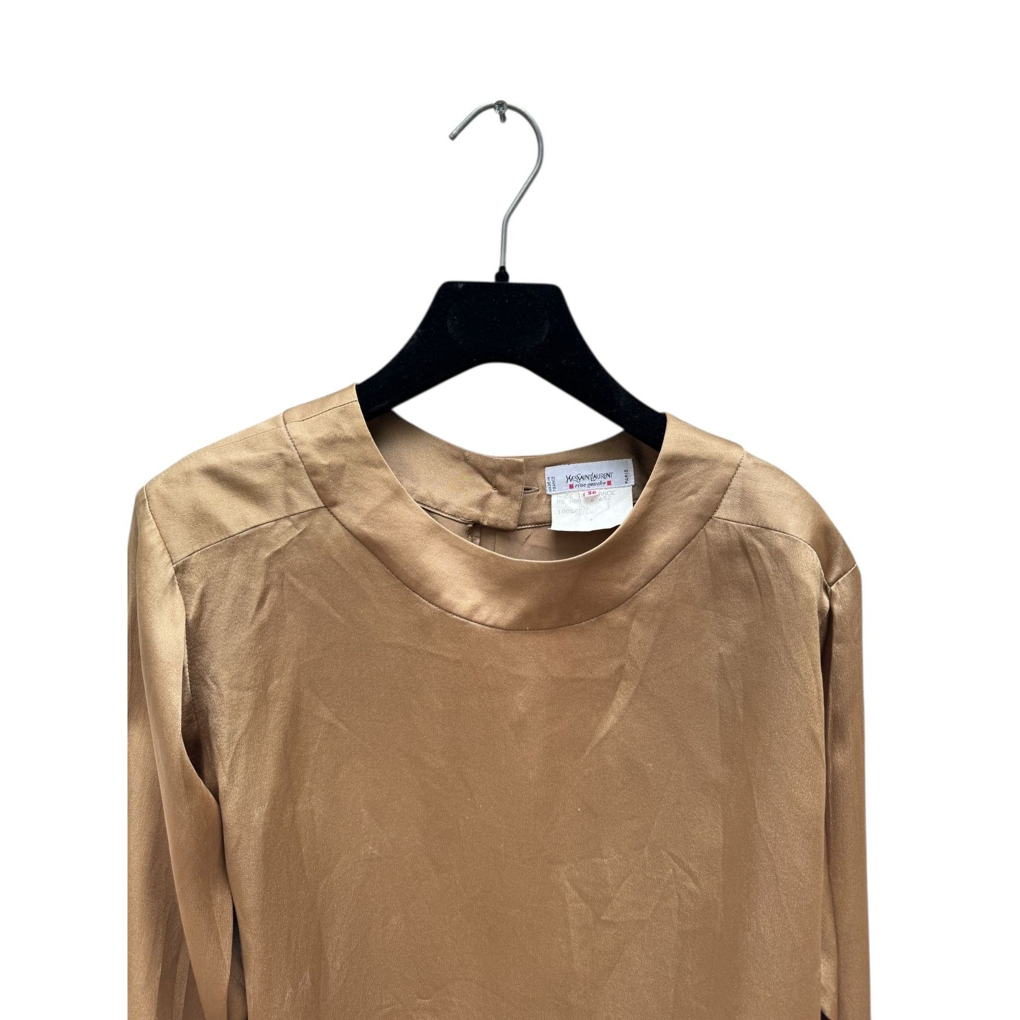 Yves Saint Laurent Gold Silk Long-Sleeve Top Size S / US 4 / IT 40 - 2 Thumbnail