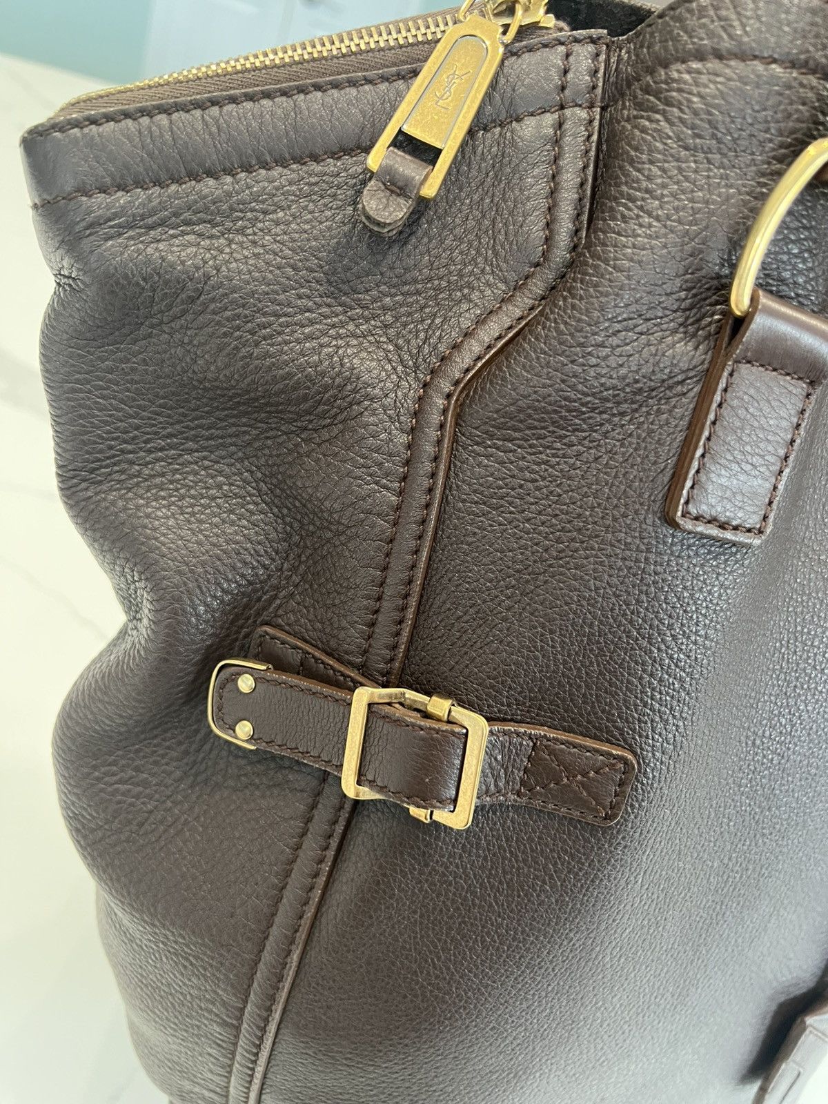 Yves Saint Laurent Yves Saint Laurent Rive Gauche Chocolate Brown Leather Tote Size ONE SIZE - 5 Thumbnail