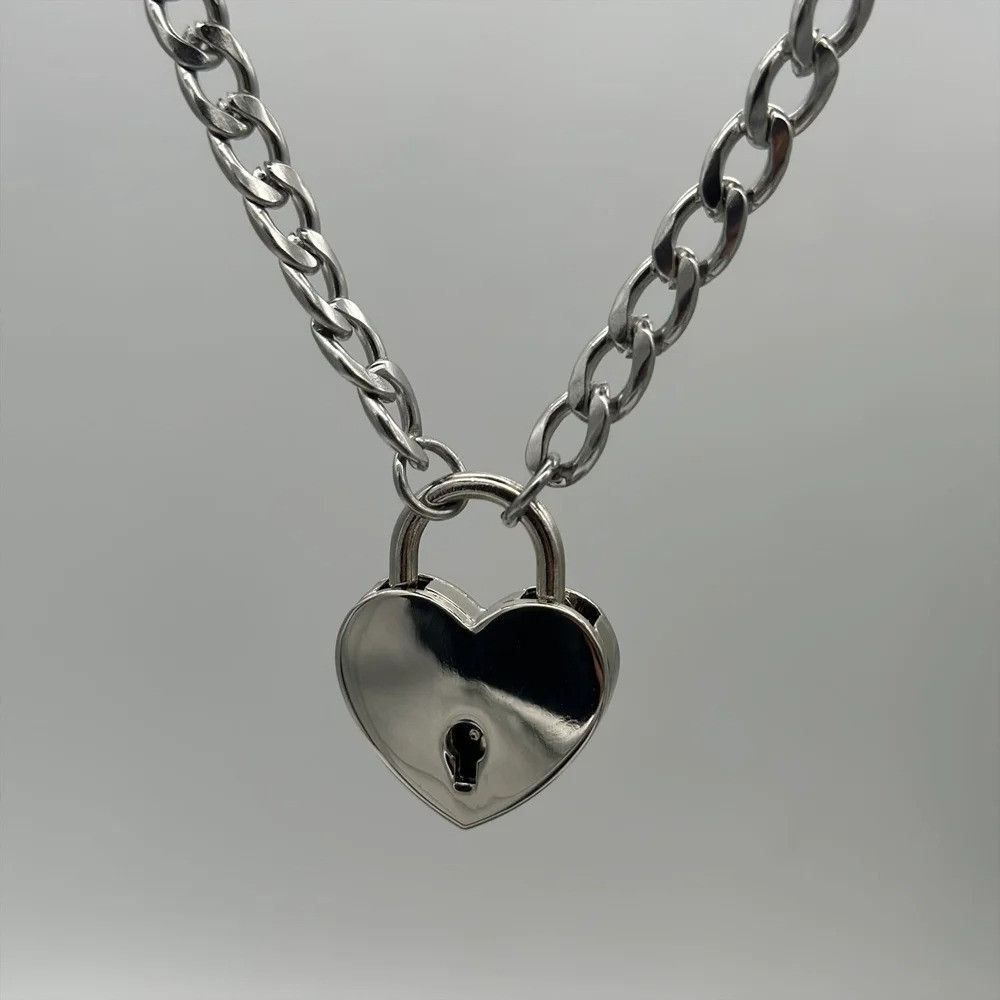 Jewelry Cuban Chain Love Padlock Charm Necklace Size ONE SIZE - 5 Thumbnail