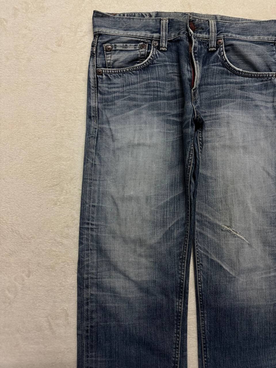 Japanese Brand THRASHED 90s Edwin Sick Faded Distressed Twist Leg Blue Jean Size US 32 / EU 48 - 6 Thumbnail