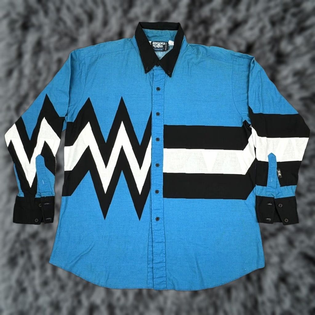 VINTAGE Brooks Dunn Western Shirt Men Blue Black Aztec