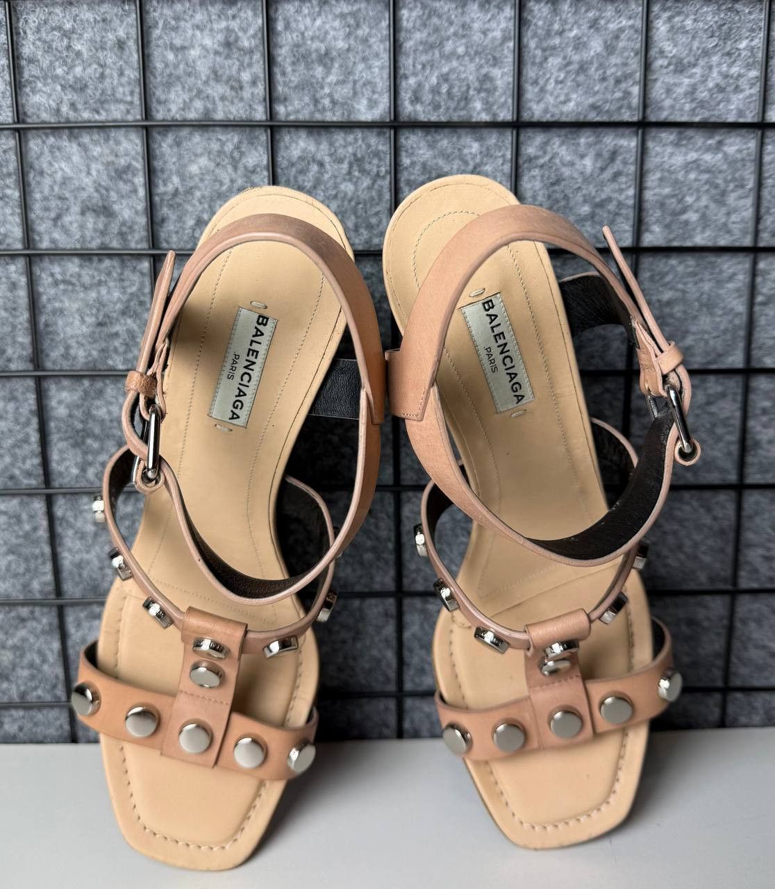 Balenciaga Balenciaga Pale Pink Leather Studs Sandals Wedge Shoes Size US 8 / IT 38 - 11 Thumbnail