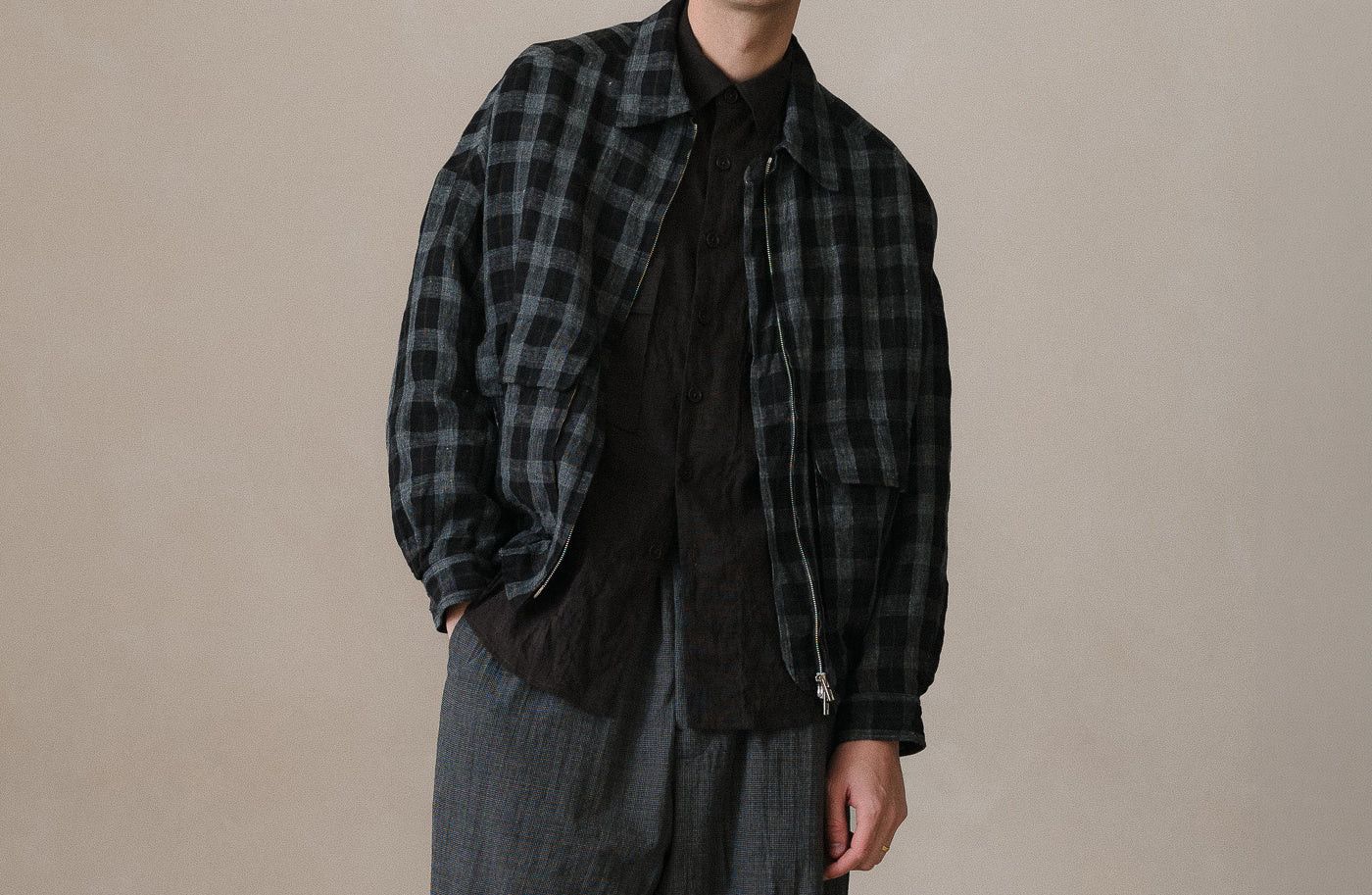 Zip Jacket Two - Yarn Dyed Linen Check, Men's (Size M) — image 4 of 4