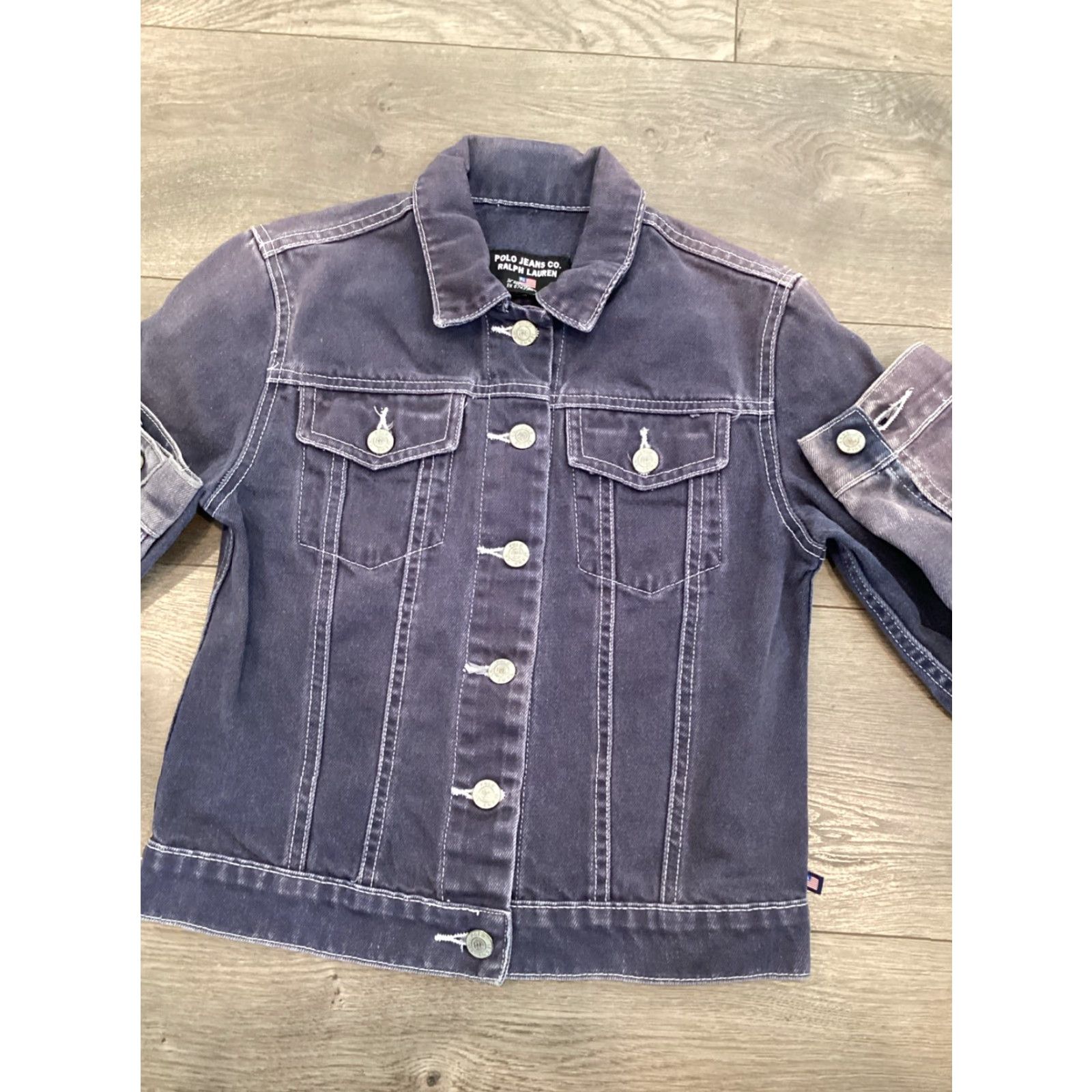 Polo Ralph Lauren VINTAGE Polo Ralph Lauren Jacket Women XS Blue Denim Dark Wash Button Short Length 90s Classic Designer Womens Size XS / US 0-2 / IT 36-38 - 2 Thumbnail