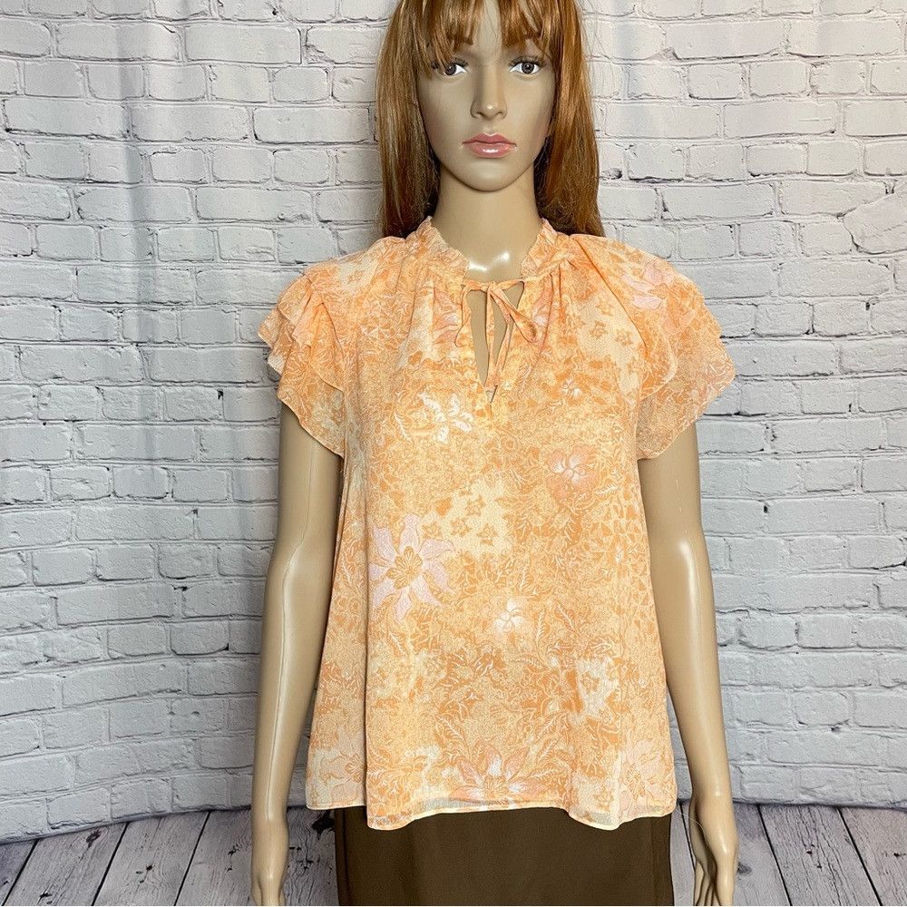 House of Harlow NWT New House of Harlow 1960 Orange Flutter Sleeve Blouse T Size XS / US 0-2 / IT 36-38 - 1 Thumbnail
