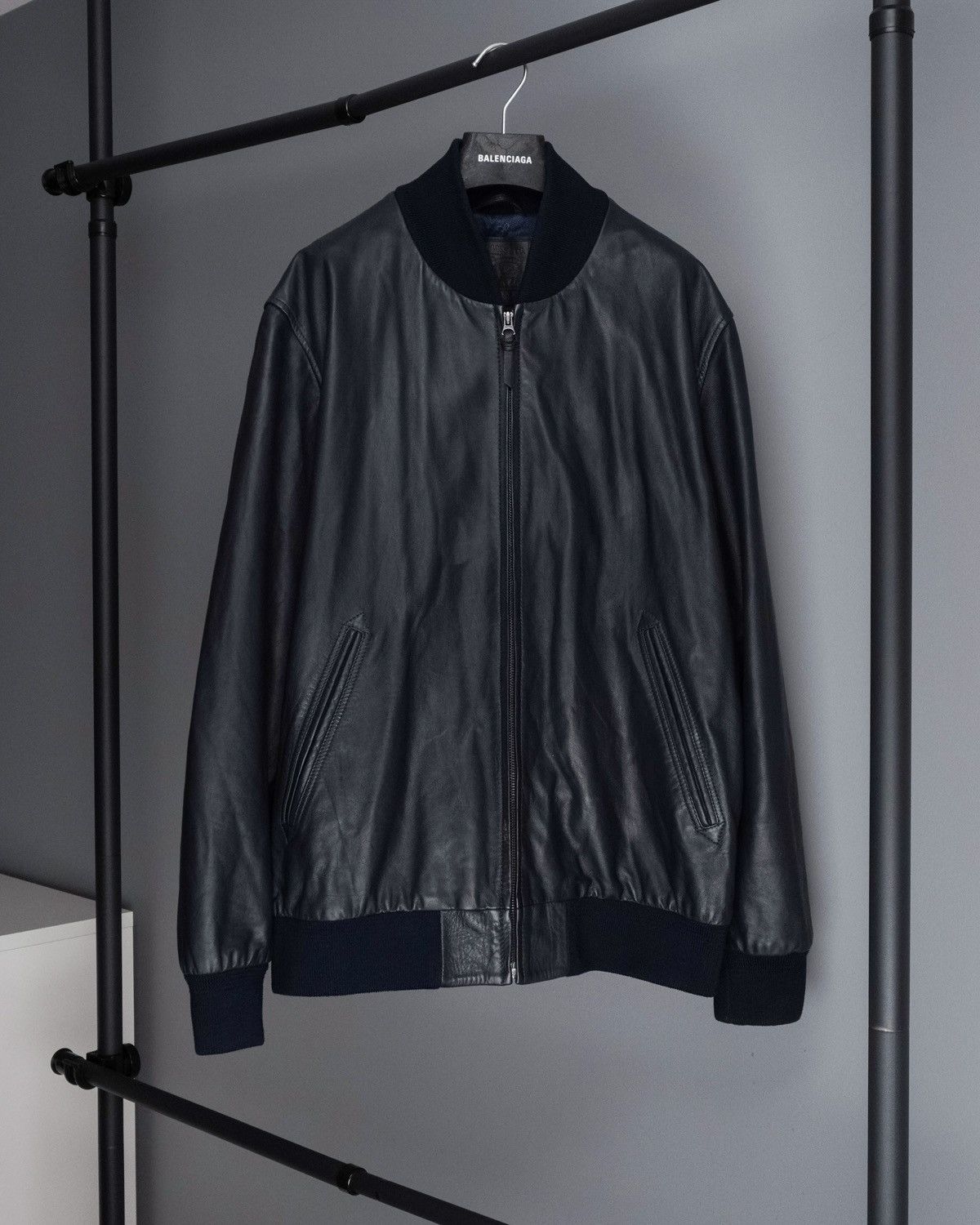 image of Vintage Levis Dark Blue Bovine Leather Bomber Jacket, Men's (Size XL)