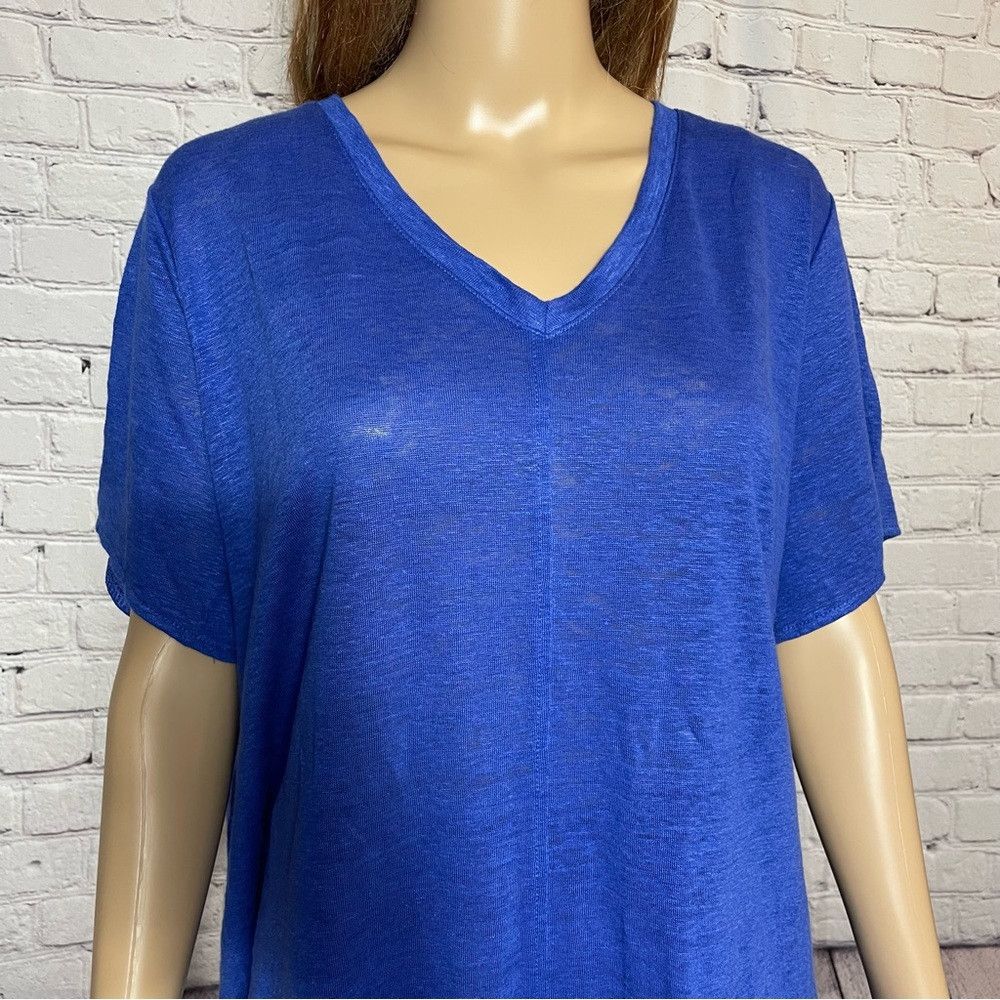 Elie Tahari NWT New Tahari Linen V-Neck Blue Top Size 2X Size XXL / US 16-18 / IT 52-54 - 2 Thumbnail