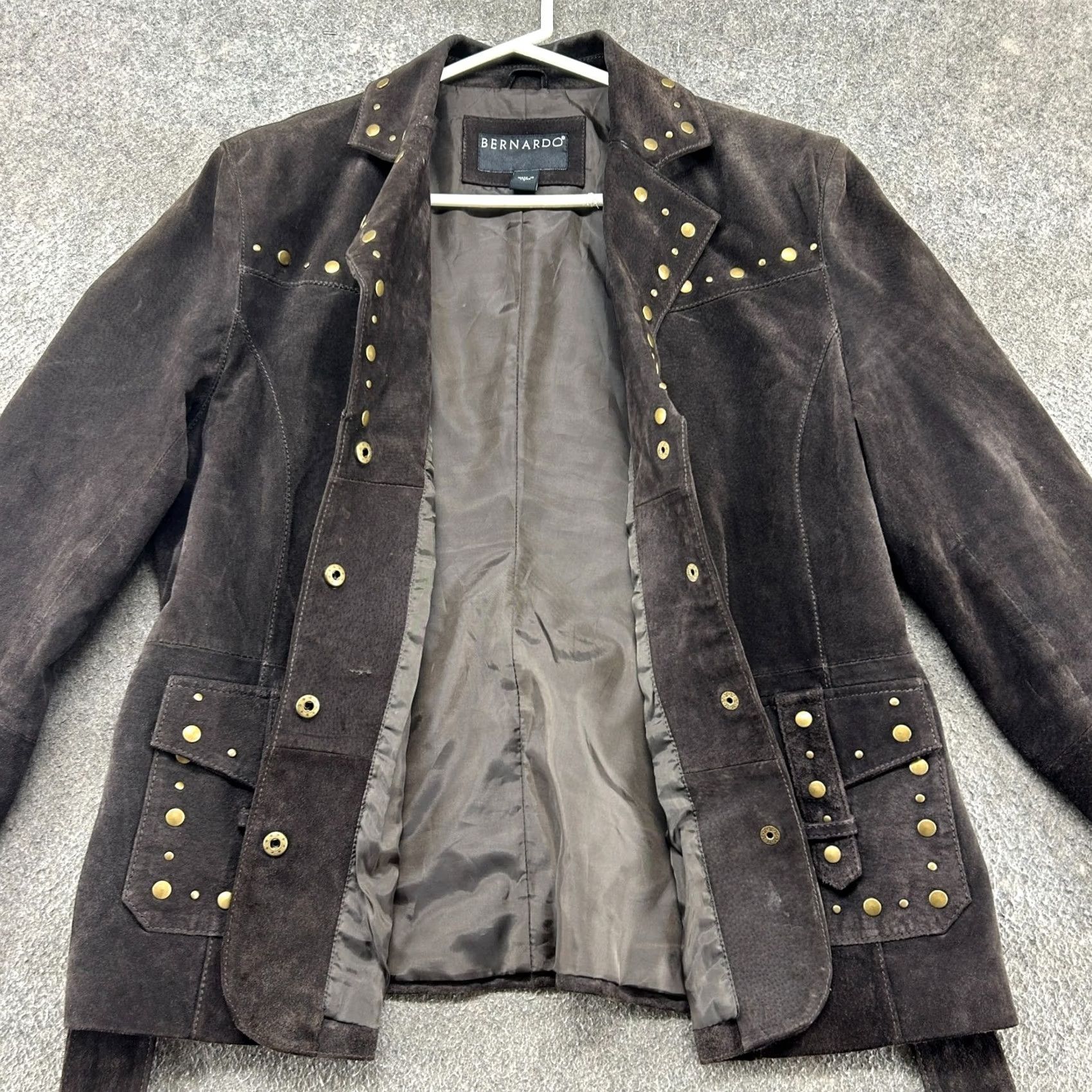 Vintage VINTAGE Bernardo Leather Coat Womens L Brown Suede Belted Long Overcoat Winter Fall Leather Lined Studded Belted Y2K How to Size L / US 10 / IT 46 - 3 Thumbnail