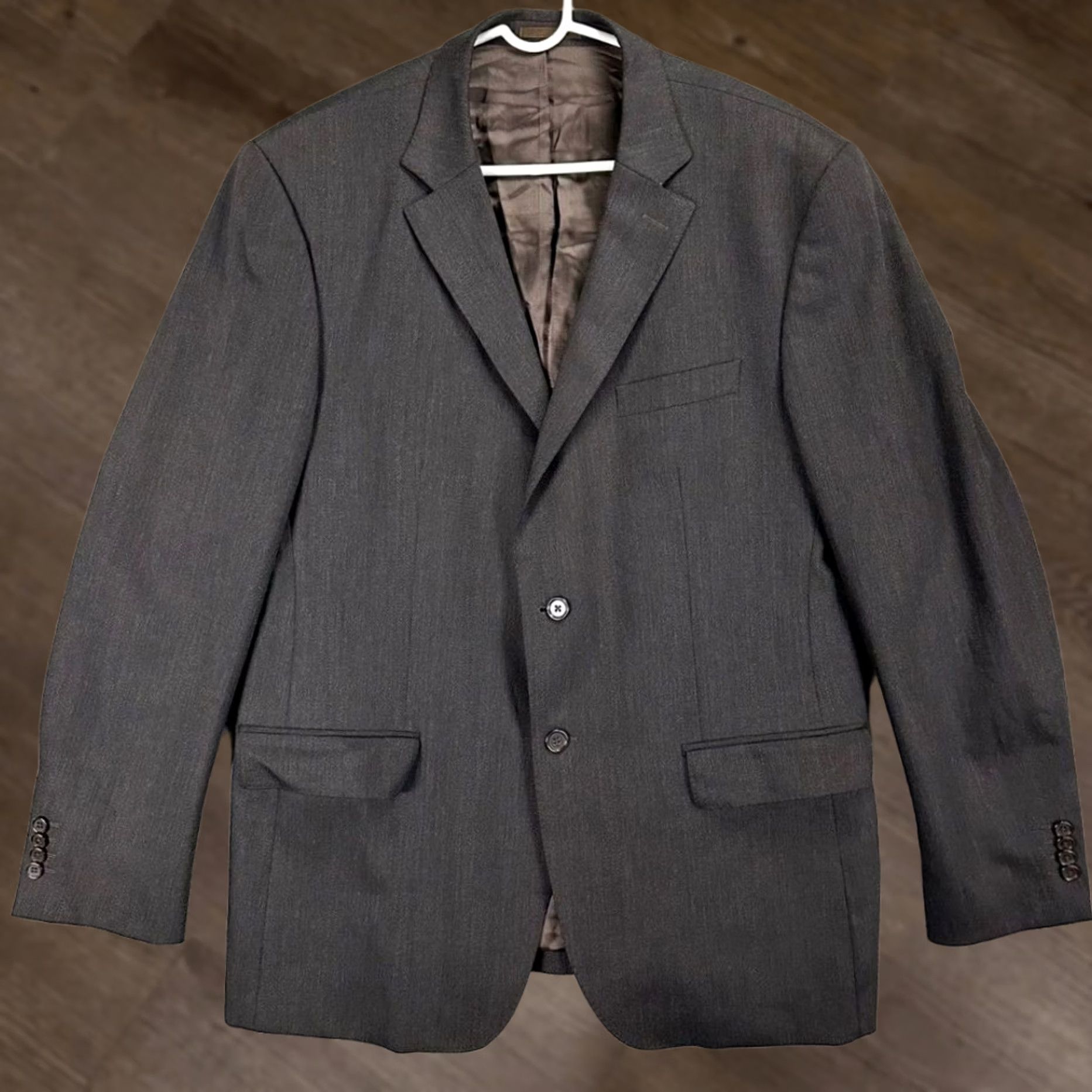 Vintage Emile Lafaurie Blazer Mens 46R Brown 2 Button Tuxedo Jacket Suit Office Regular Fit Blended Jacket/Coat Solid Size 46R - 1 Thumbnail