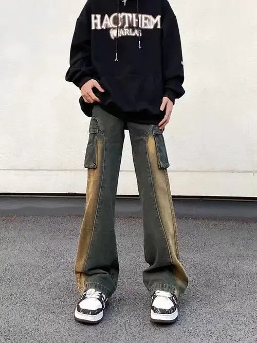 Jean Vintage washed pocket cargo patchwork bootcut jeans Size US 32 / EU 48 - 2 Thumbnail