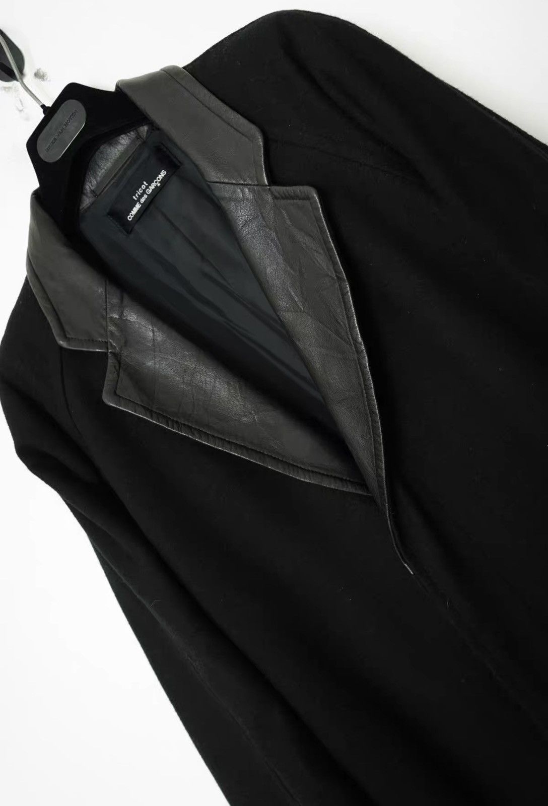 Comme des Garcons Comme des Garçons Leather Collar Paneled Long Wool Coat Size US M / EU 48-50 / 2 - 5 Thumbnail