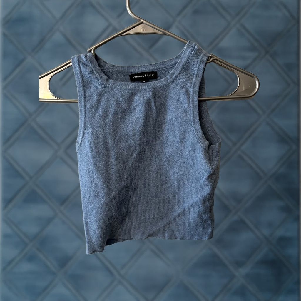 Vintage Kendall & Kylie Blue Knit Crop Tank Top Sleeveless Scoop Neck Small - Pre-owned Condition Size S / US 4 / IT 40 - 1 Thumbnail