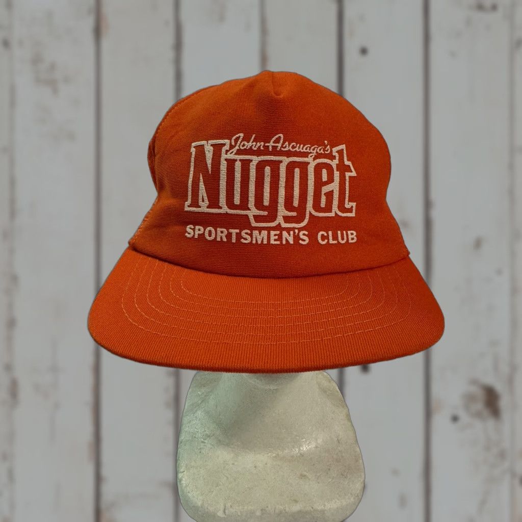 Vintage VINTAGE John Ascuaga's Nugget Sportsmens Club SnapBack Trucker Hat Made USA AdjustaBle Orange Mens 1980s 30th Anniversary New Old Stock Printed Logo Size ONE SIZE - 1 Thumbnail
