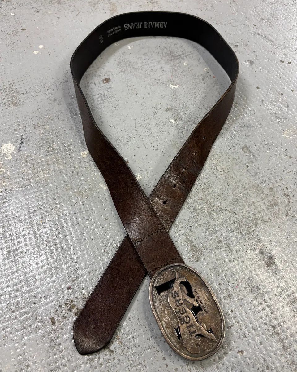 Armani Armani Brown Leather Tigers Buckle Belt Size ONE SIZE - 5 Thumbnail