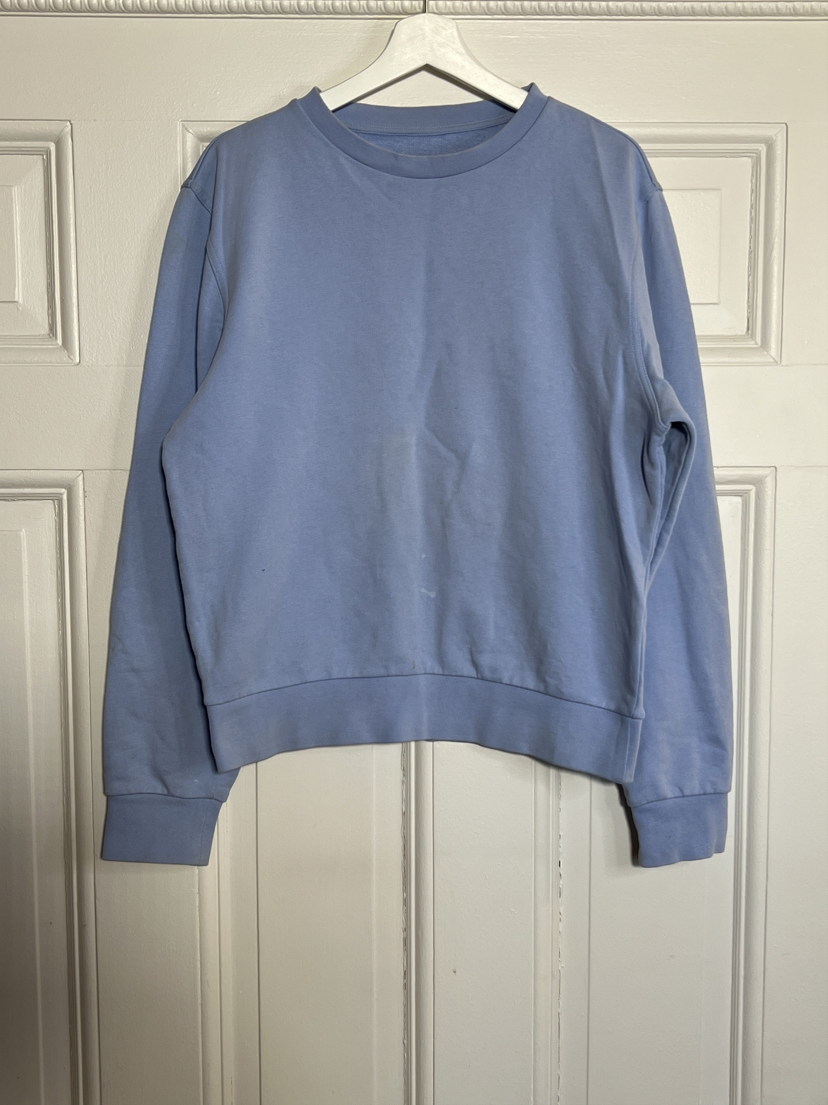 image of Maison Margiela Leather Elbow Patch Baby Blue Sweatshirt, Men's (Size Medium)