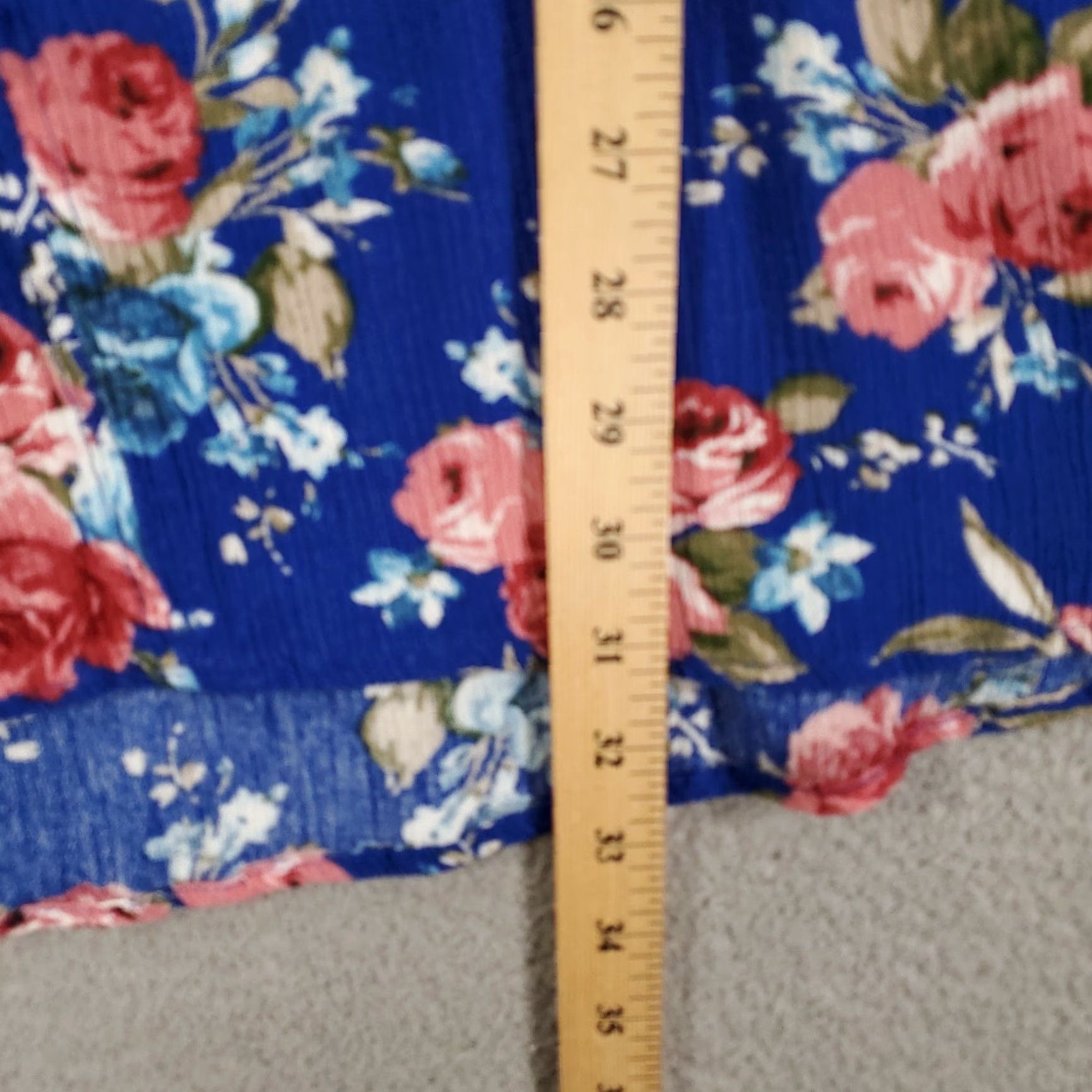 Vintage Womens Tunic Top XL Blue Floral Boho V-Neck Straps 3/4 Sleeve Crochet Criss Cross Neckline Blouse Shirt Size XL / US 12-14 / IT 48-50 - 3 Thumbnail