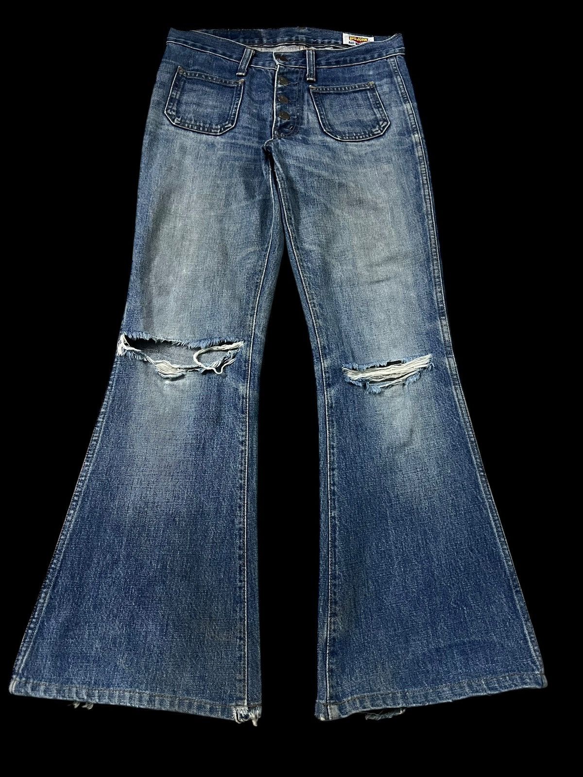 Japanese Brand 💥Flare💥Vintage Big John Bush Pants Bell Bottom Distress Jean Size US 29 - 1 Thumbnail