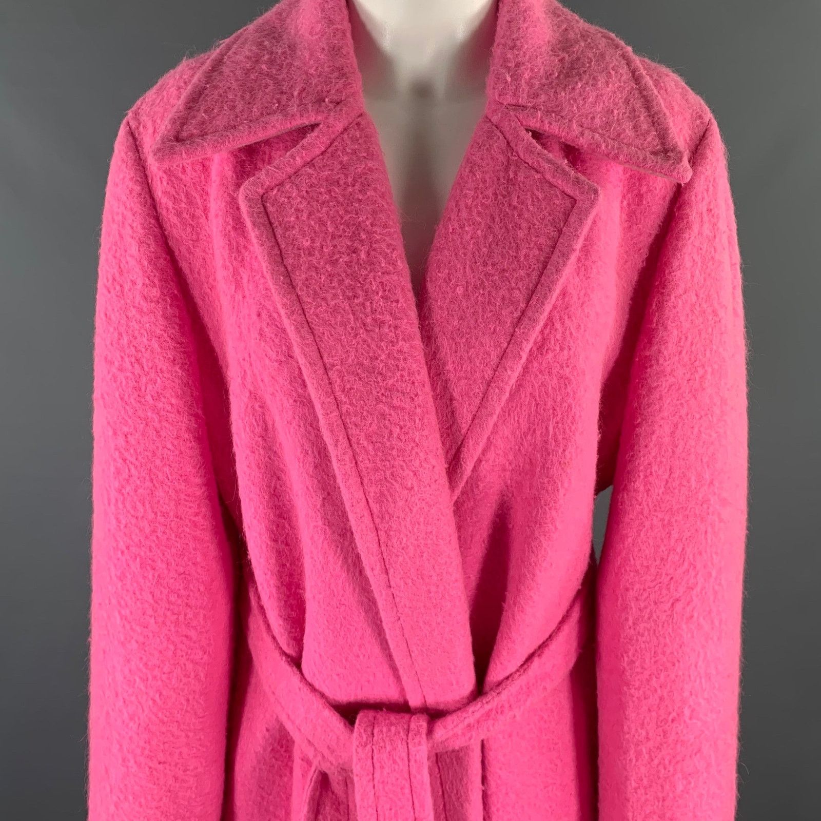 HELMUT LANG Size M Pink Alpaca Wool Textured Belted Coat