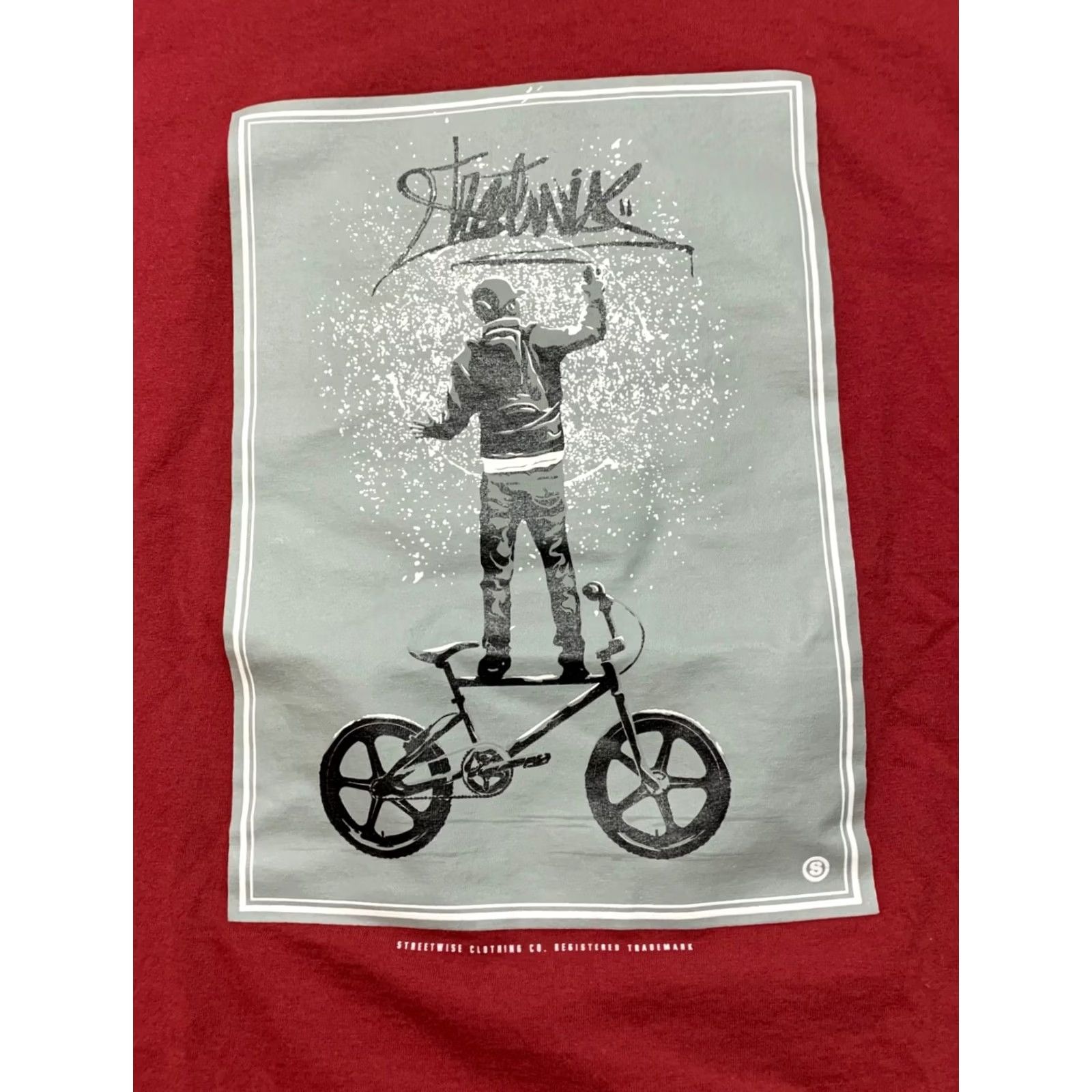 Bicycle STREETWISE Shirt Mens L Maroon Graffiti Bicycle Streetwear T-shirt Size US L / EU 52-54 / 3 - 2 Thumbnail