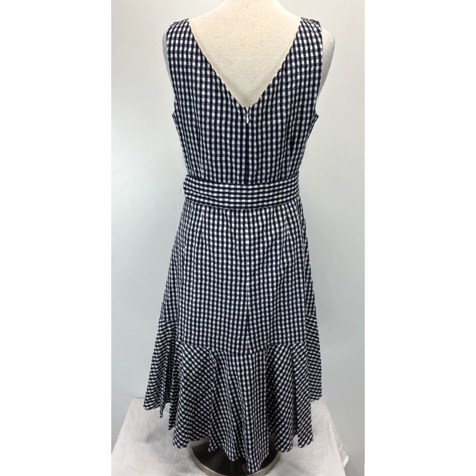 J.Crew VINTAGE J.CREW Midi Dress Size 12 Women's Navy White Gingham Ruffle Hem Sleeveless Tie Coastal Preppy Size XL / US 12-14 / IT 48-50 - 3 Thumbnail