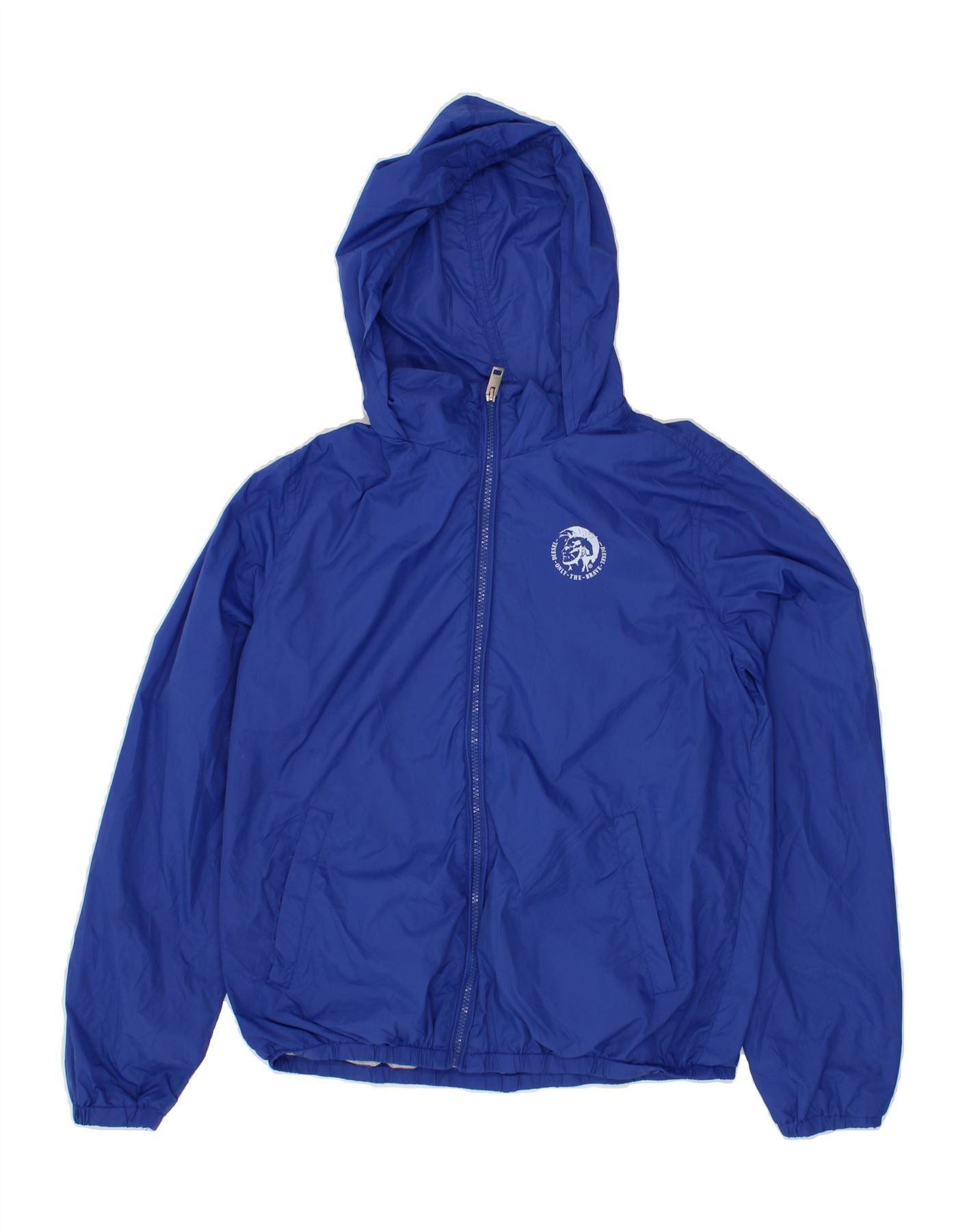 Diesel Boys Graphic Hooded Rain Jacket 15-16 Years Blue Nylon Size XL / US 12-14 / IT 48-50 - 1 Thumbnail