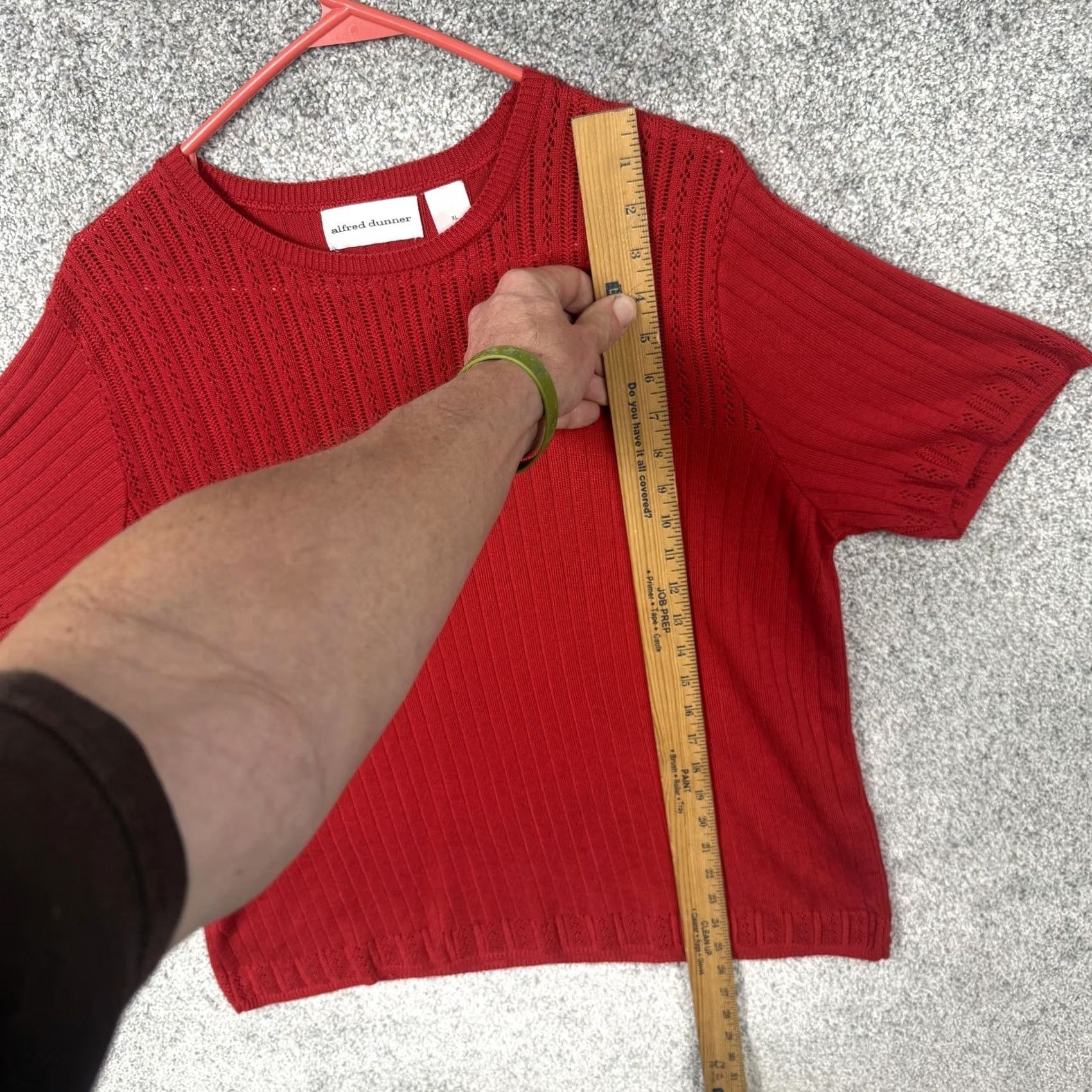 Vintage VINTAGE Alfred Dunner Sweater XL Red Short Sleeve Crew Neck Knit Open-Knit Yoke USA 80s 90s Retro Grandmacore Women Pullover Size XL / US 12-14 / IT 48-50 - 2 Thumbnail