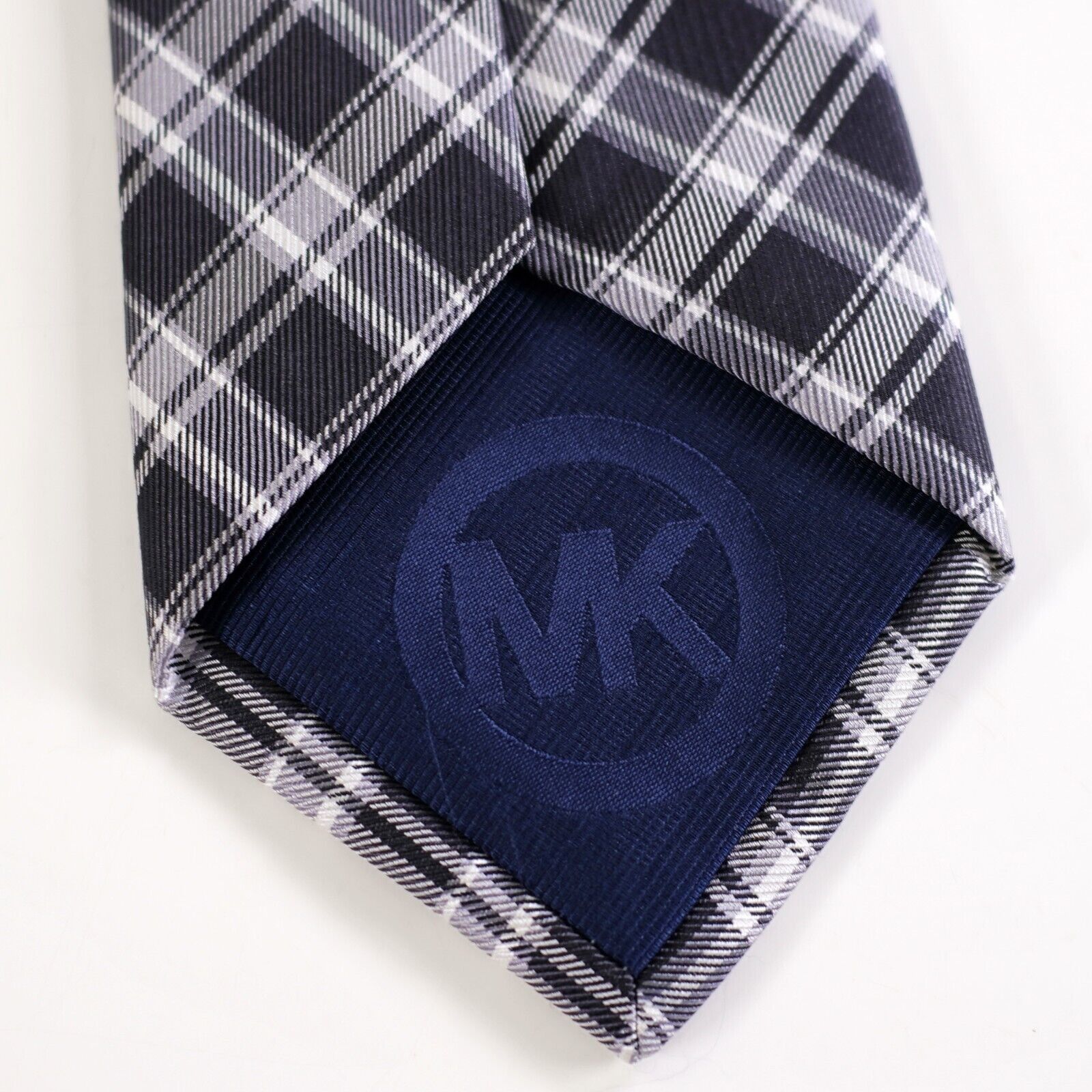 Michael Kors Michael Kors Gray Silver Plaid Woven Silk Tie Size ONE SIZE - 4 Thumbnail