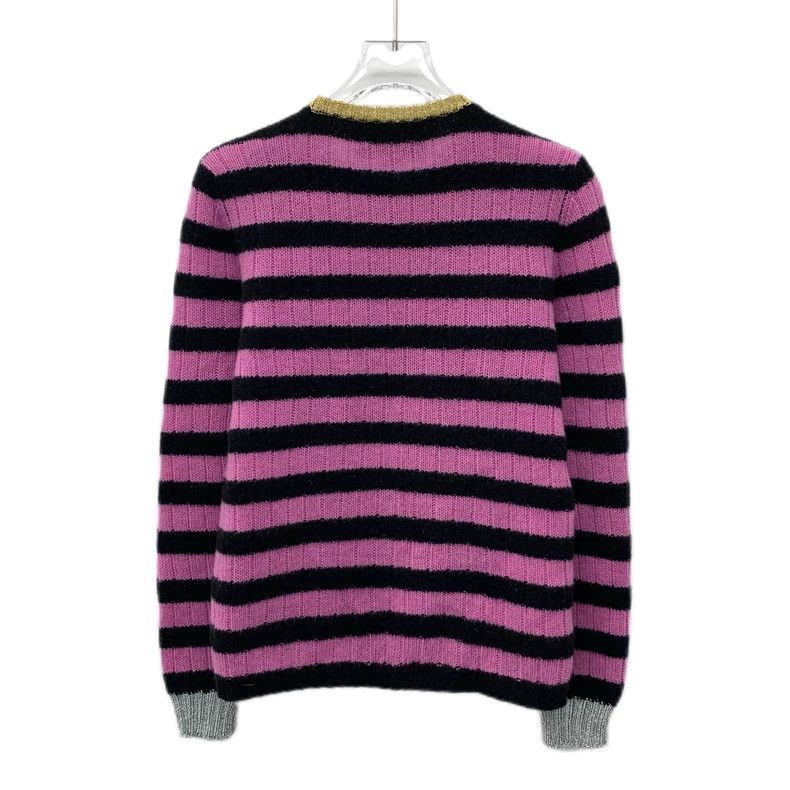 Gucci Gucci Color-blocked striped cat inlaid cashmere round-neck Size US XS / EU 42 / 0 - 2 Thumbnail