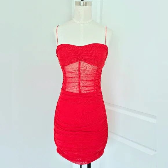 superdown Kambella Ruched Dress Party Sexy Sheer Spaghetti Strap Size S / US 4 / IT 40 - 4 Thumbnail