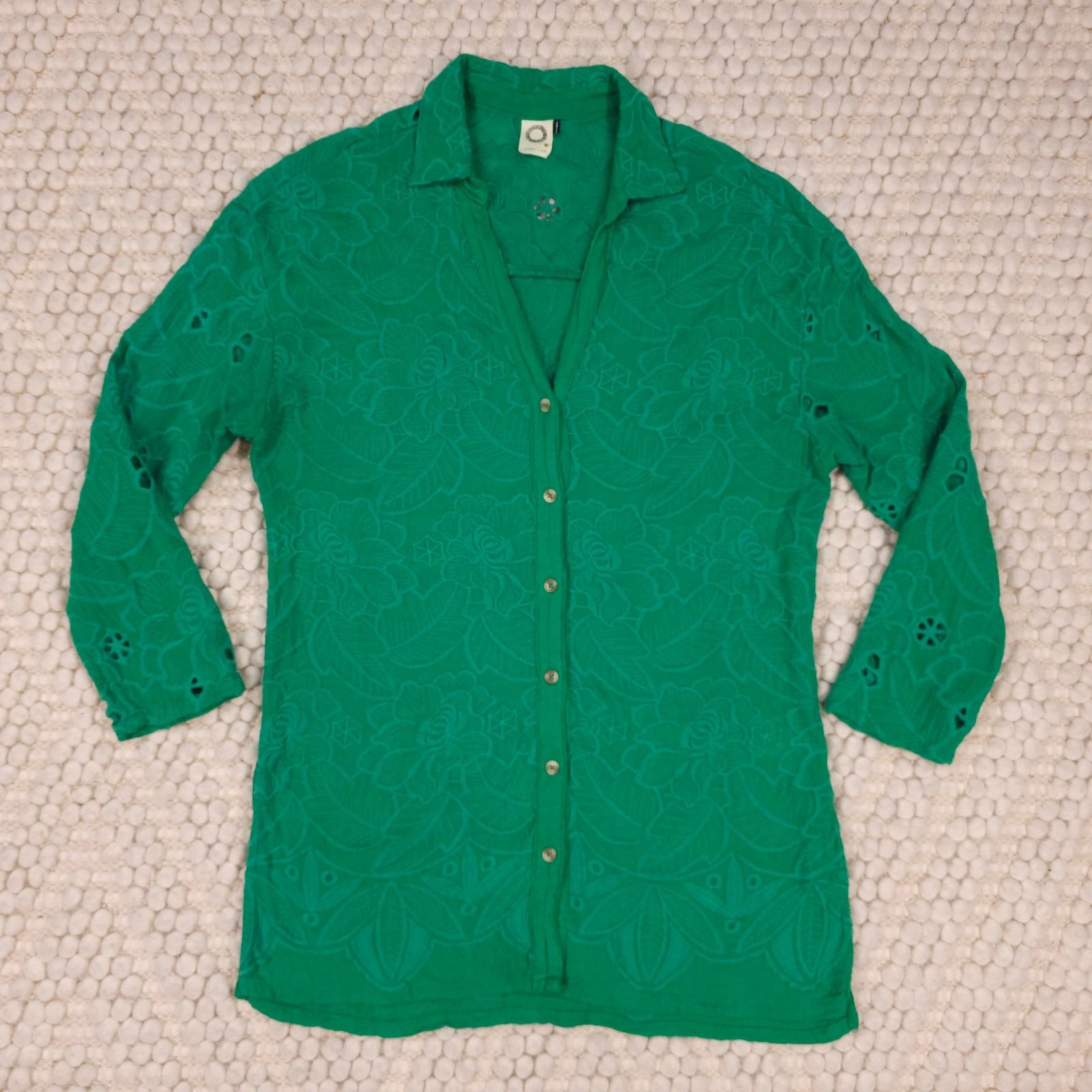 Anthropologie Akemi + Kin Abacos Embroidered Tunic Blouse Green Sz Small Size S / US 4 / IT 40 - 5 Thumbnail