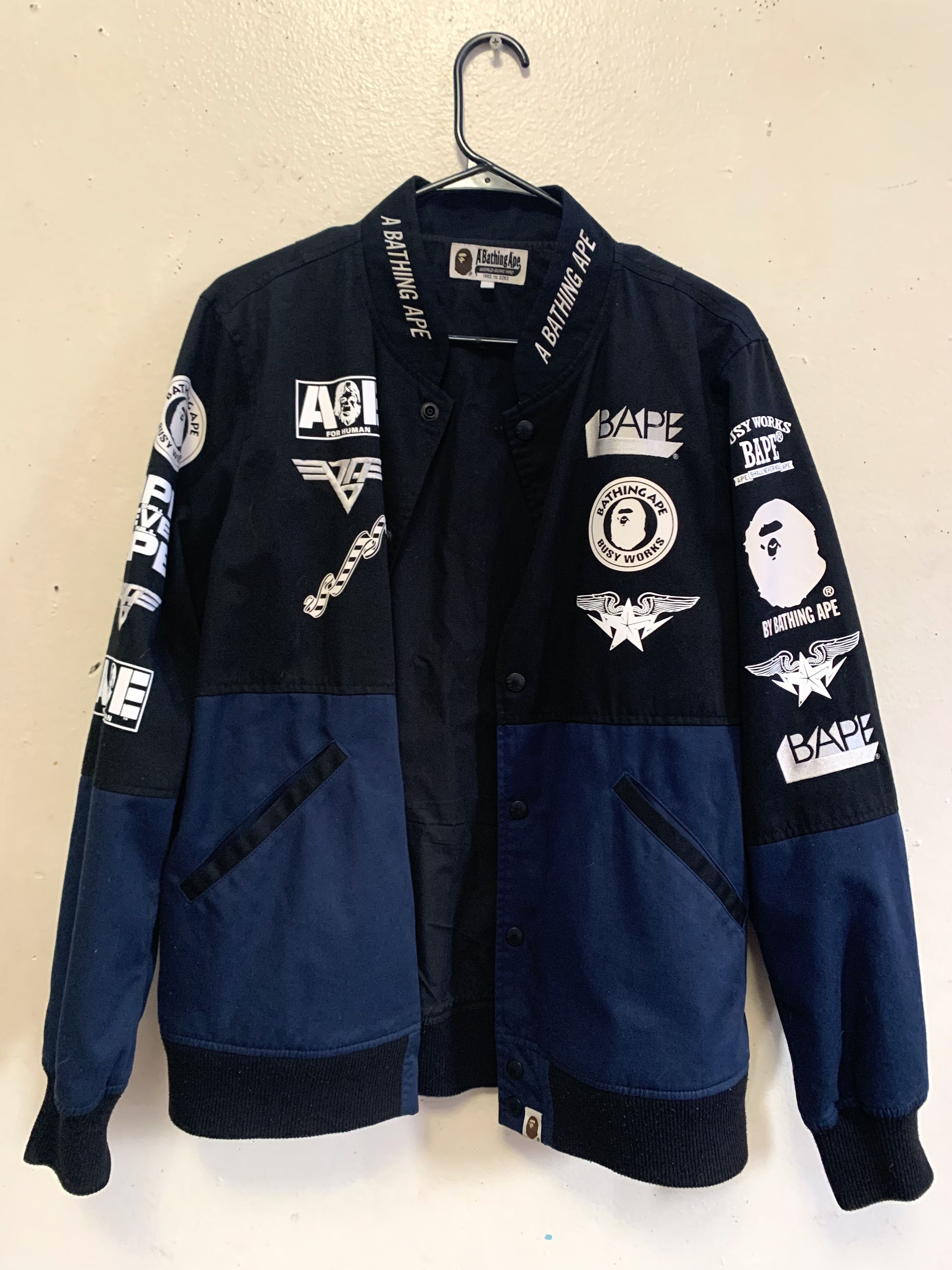R A R E BAPE Racing Jacket ⊛ BLK/BLU/WHT ⊛ Lk Nw/Gntly Usd