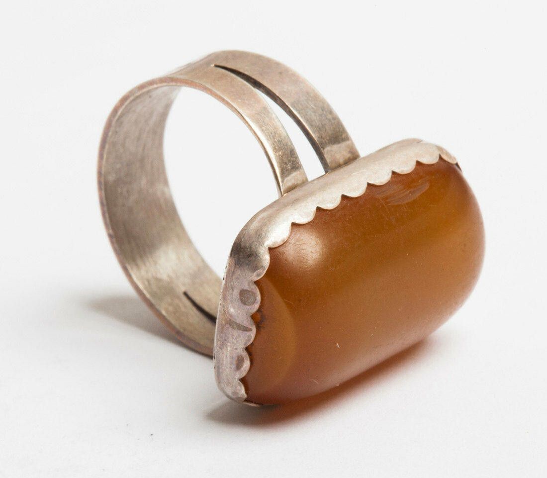 Designer Sterling Silver Butterscotch Amber Ring Size ONE SIZE - 5 Thumbnail