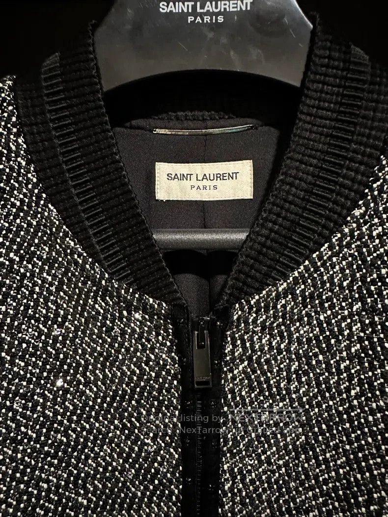 Saint Laurent Paris Saint Laurent Paris Gray Black Wool Sequin Jacket Size US L / EU 52-54 / 3 - 4 Thumbnail