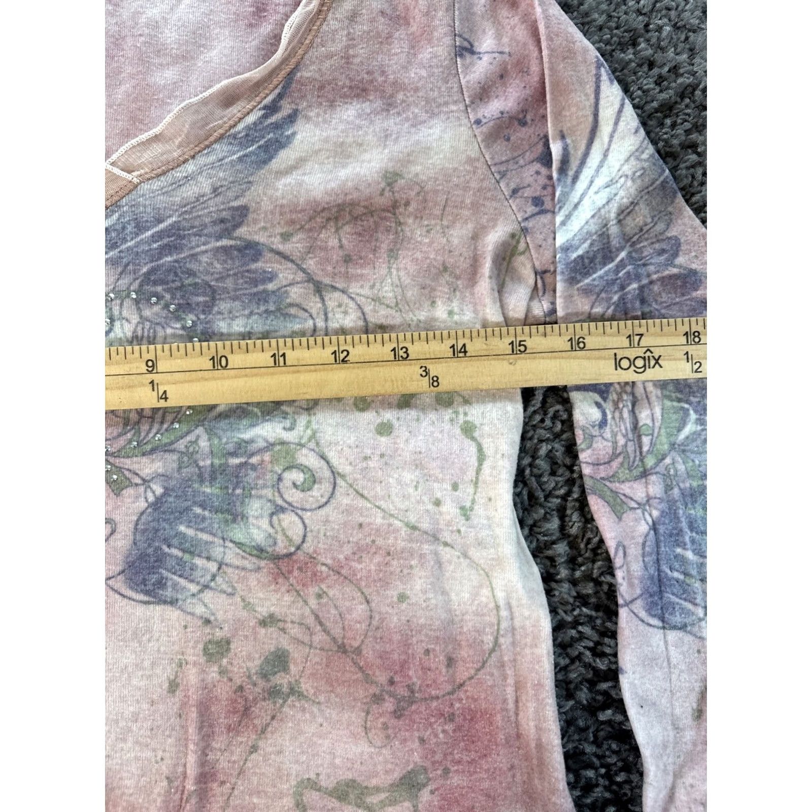 Gloverall VINTAGE Oneworld Blouse Top 3/4 Sleeve Womens Medium Pink Rhinestone Wings Y2K V-Neck Women Mens? Size M / US 6-8 / IT 42-44 - 3 Thumbnail