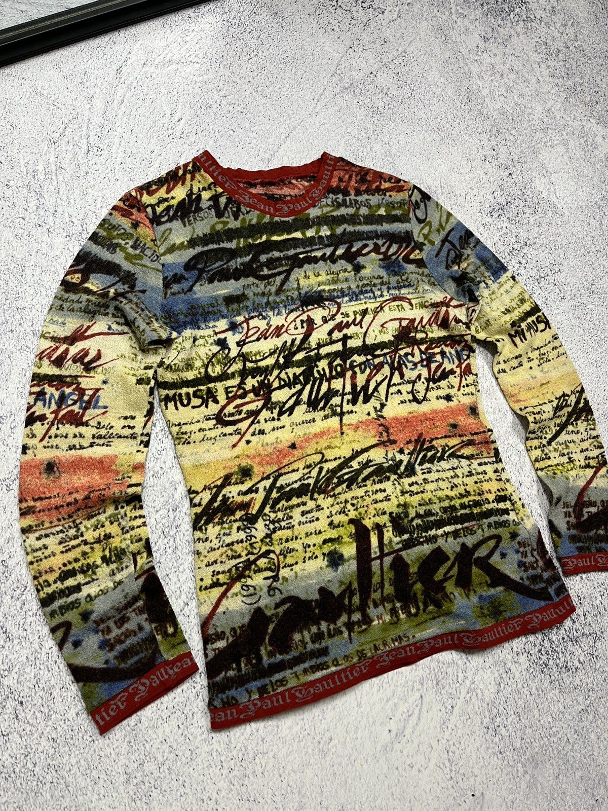 FUZZI Jean Paul Gaultier Script Calligraphy Long Sleeve Mesh Top Size M / US 6-8 / IT 42-44 - 5 Thumbnail