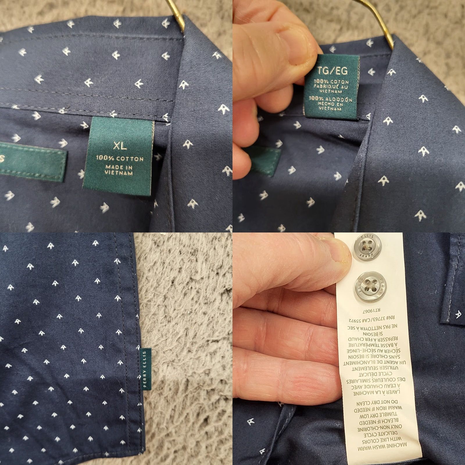 Perry Ellis VINTAGE Perry Ellis Shirt Men's XL Blue/White Arrowhead Print Long Sleeve Button-Up Size US XL / EU 56 / 4 - 9 Thumbnail