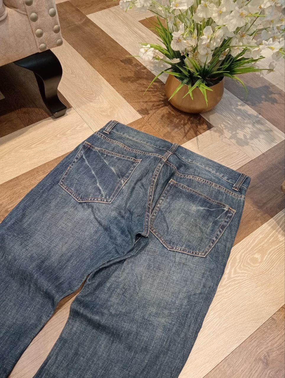 Japanese Brand JAPANESE FUNNY DEVIL SKULL BLUE DENIM PAINTED FLARED PANTS Size US 35 - 11 Thumbnail