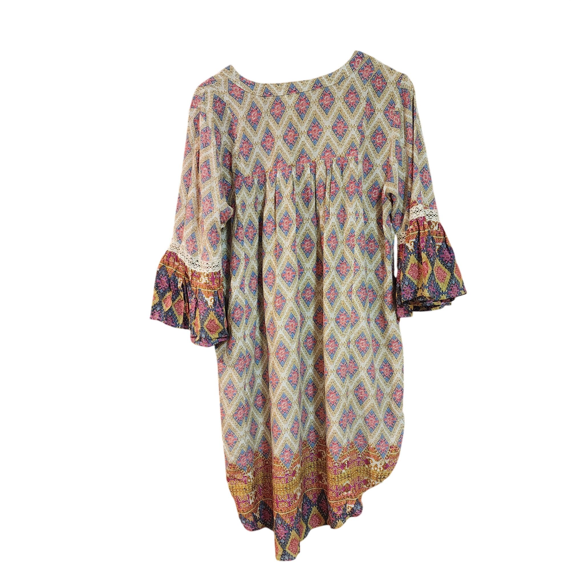 Other Umgee USA Womens Boho Tunic Dress L Multicolor Diamond Print Size L / US 10 / IT 46 - 3 Thumbnail