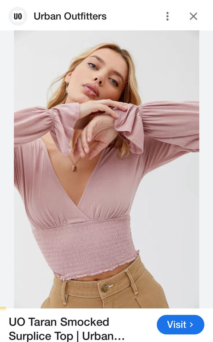 Urban Outfitters Urban Outfitters Women's Pink Rose Cropped V-Neck Blouse M Size M / US 6-8 / IT 42-44 - 7 Thumbnail