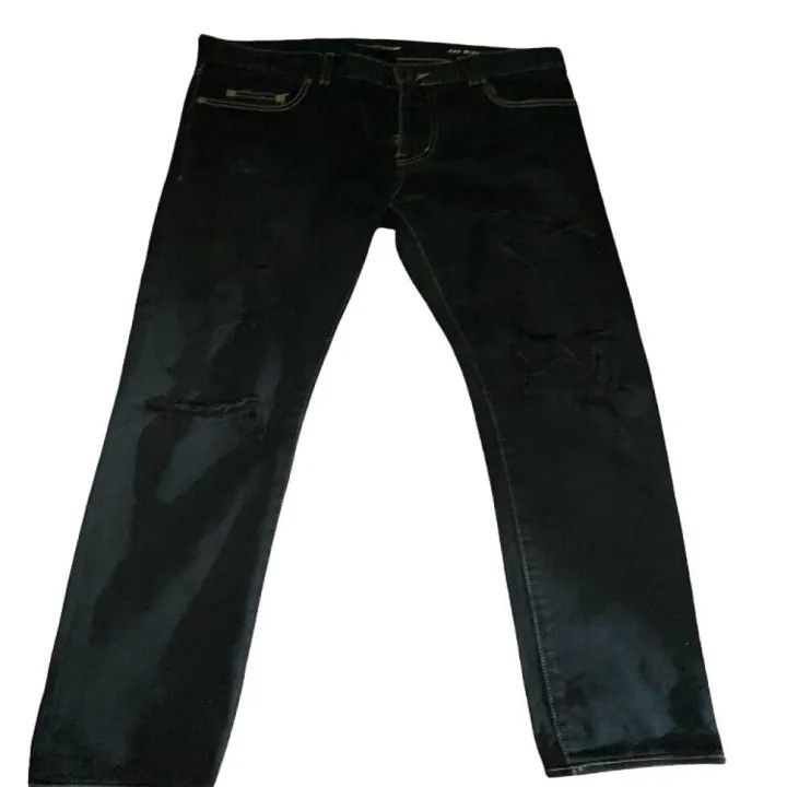 Saint Laurent Paris Yves Saint Laurent Black Distressed Denim Pants Size US 31 - 1 Thumbnail